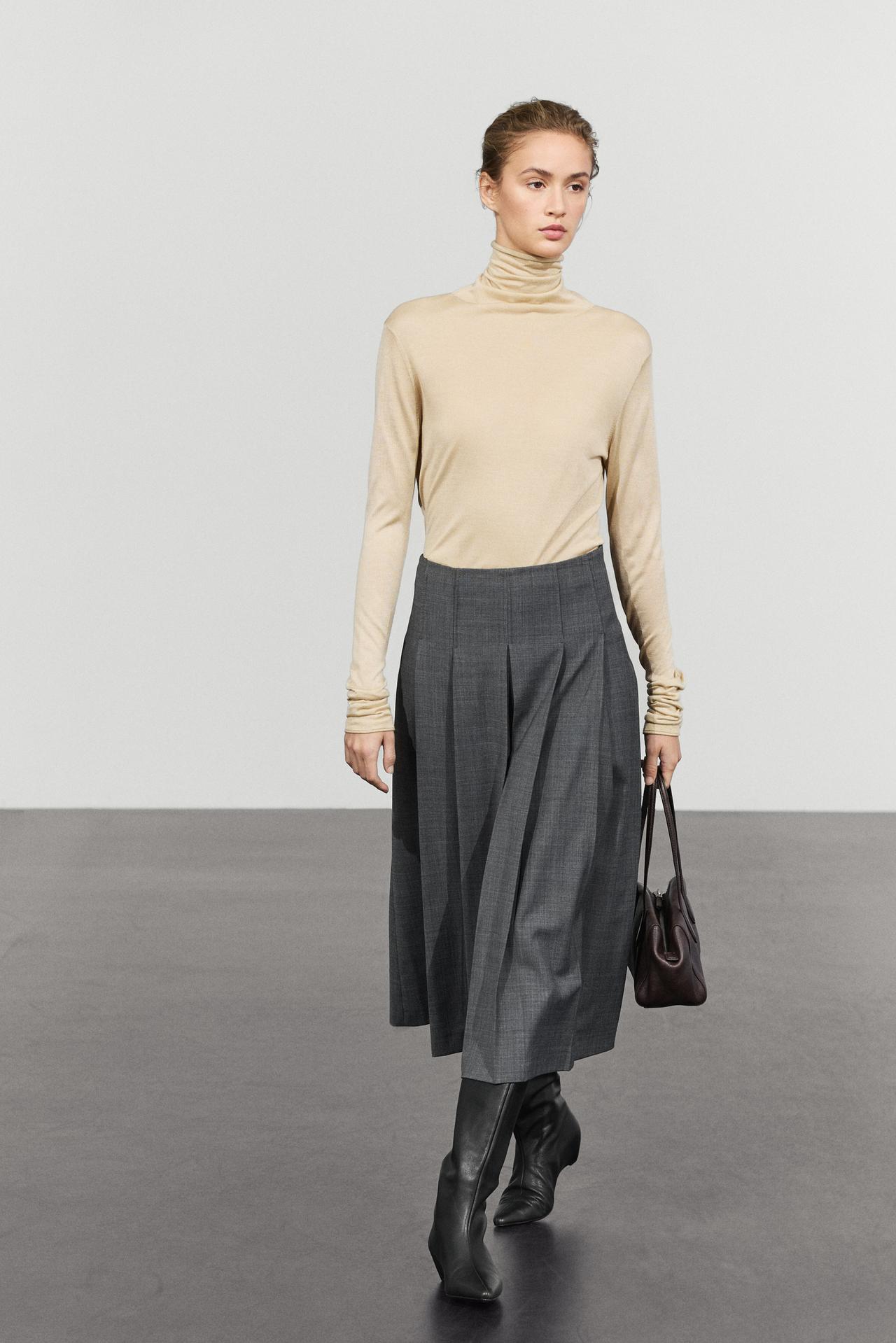Pleated wool-blend midi skirt — GREY