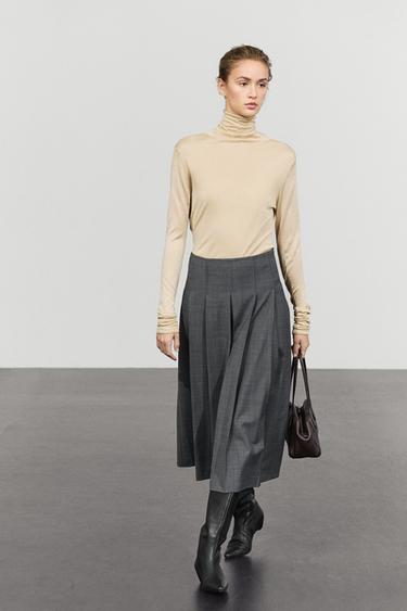 Pleated wool-blend midi skirt — GREY 8