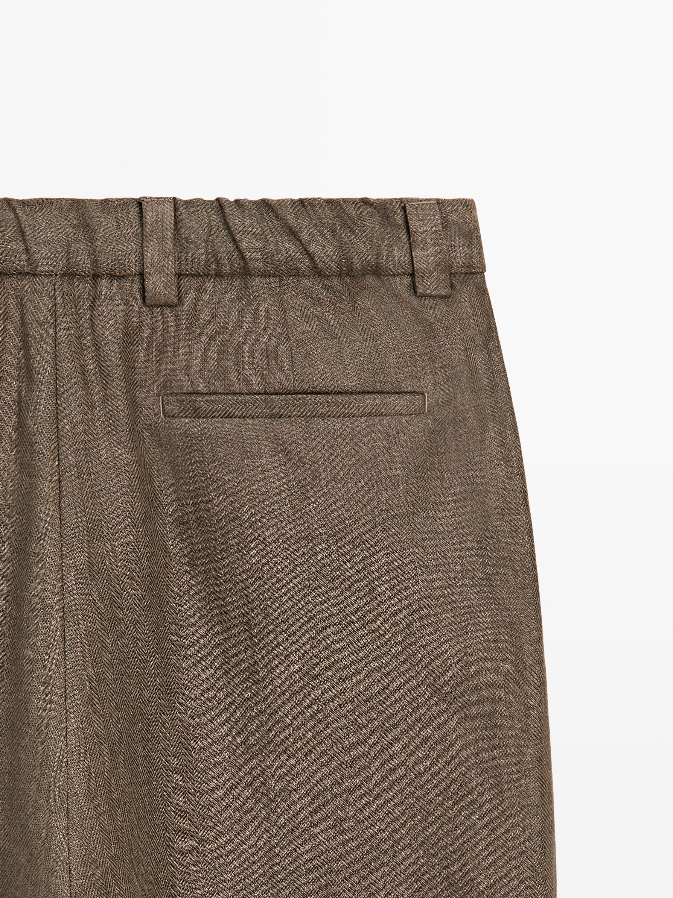 Total look linen trousers with herringbone detail — OCHRE