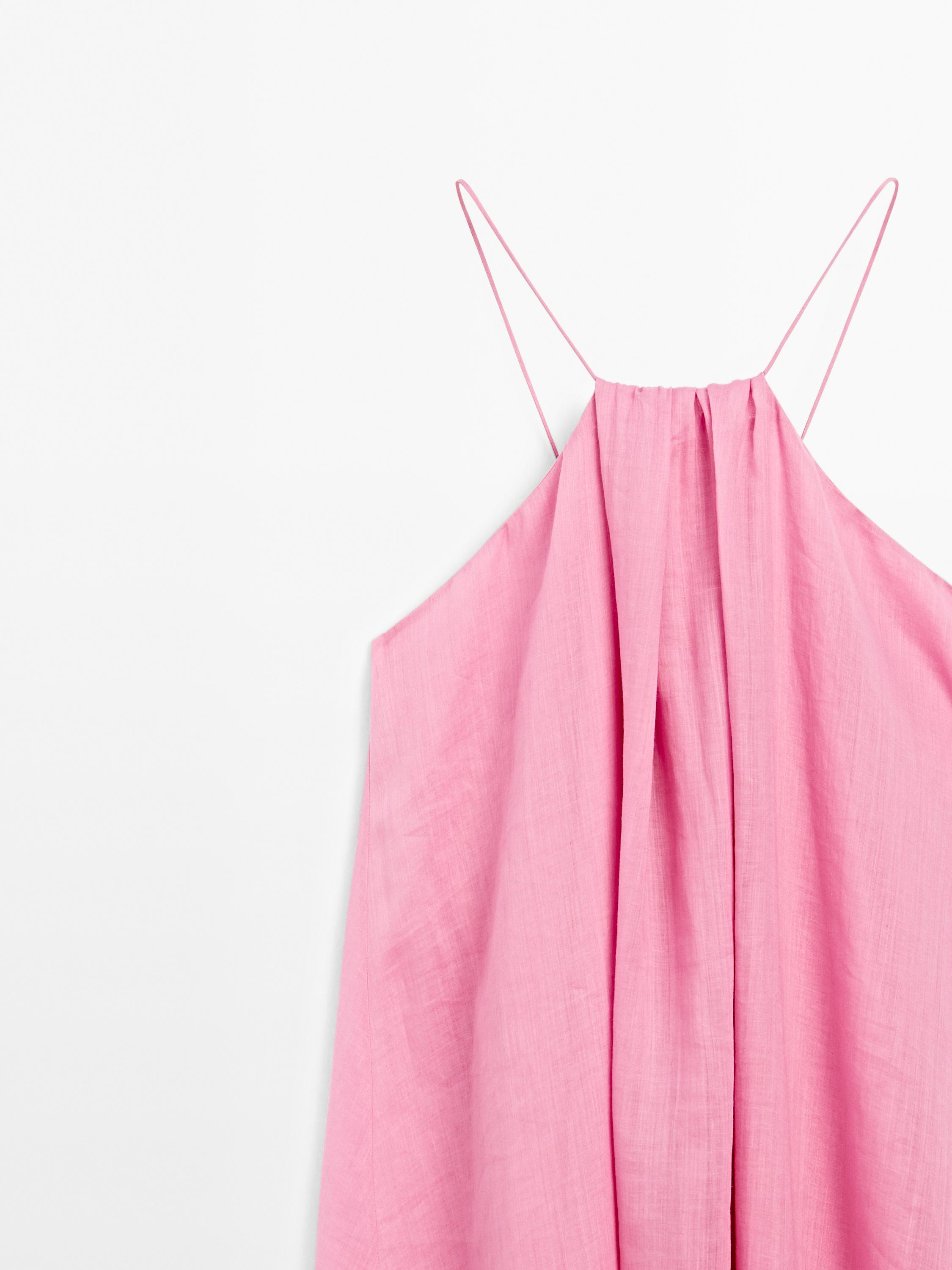 Long gathered halter neck dress