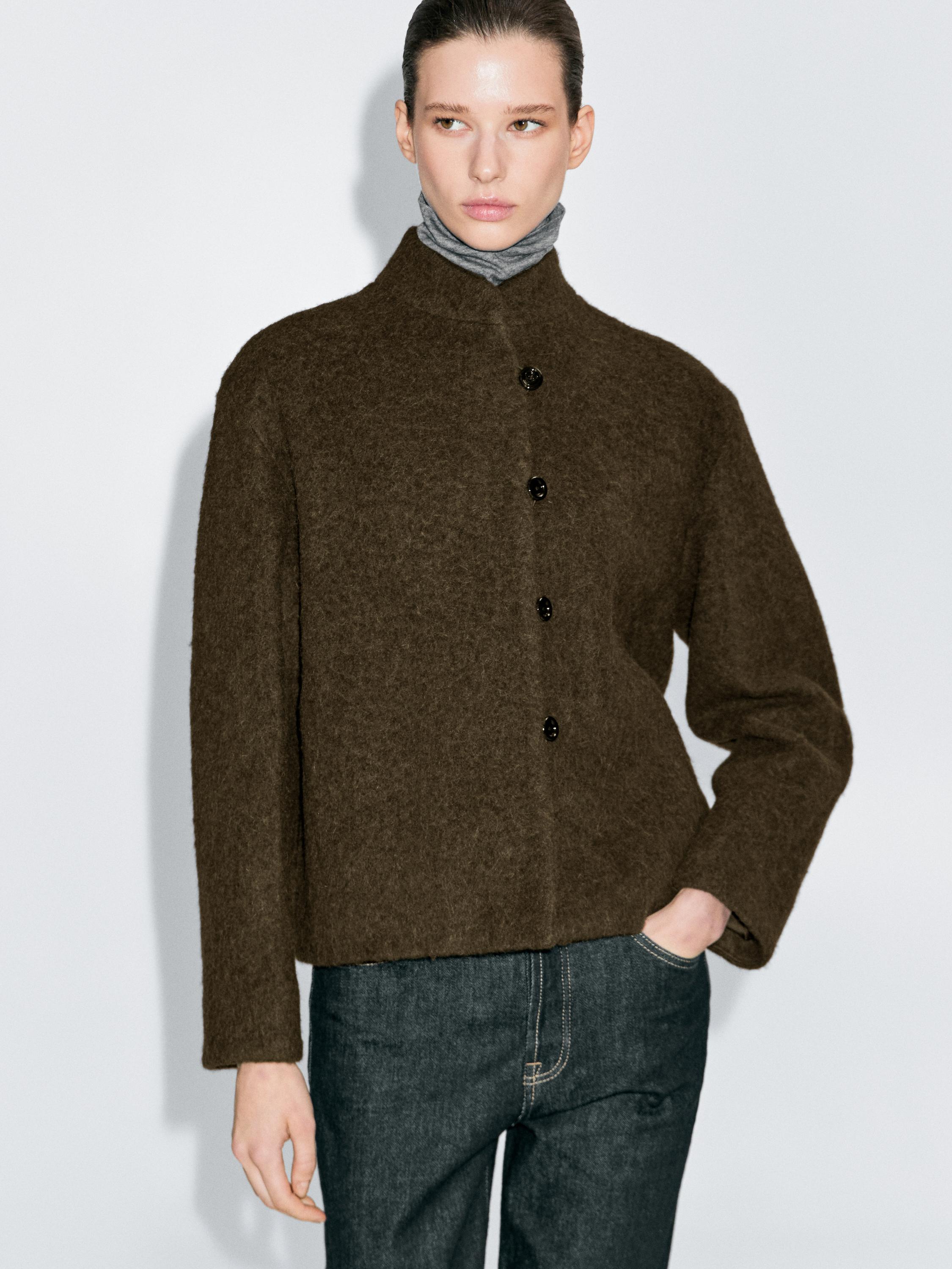 Short alpaca and wool blend cardigan