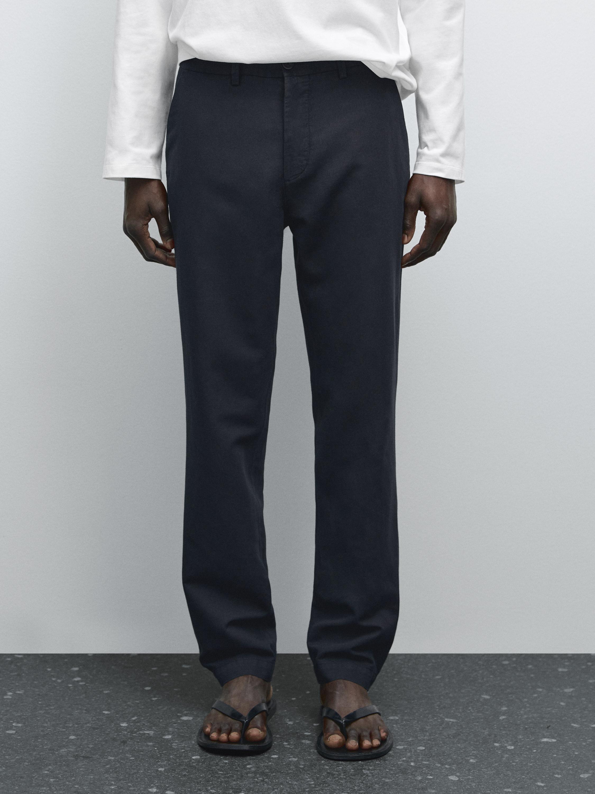 Cotton and linen blend tapered fit trousers