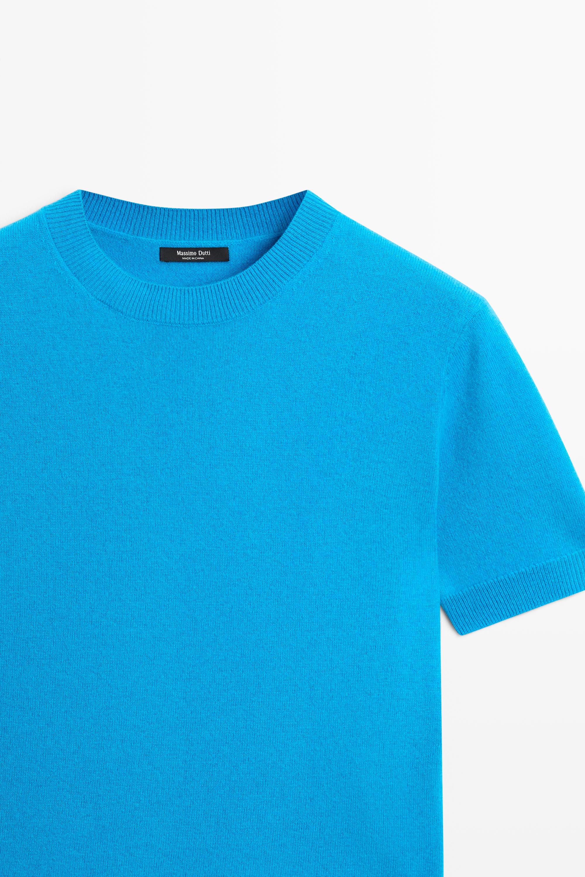 Short sleeve wool blend knit sweater — TURQUOISE