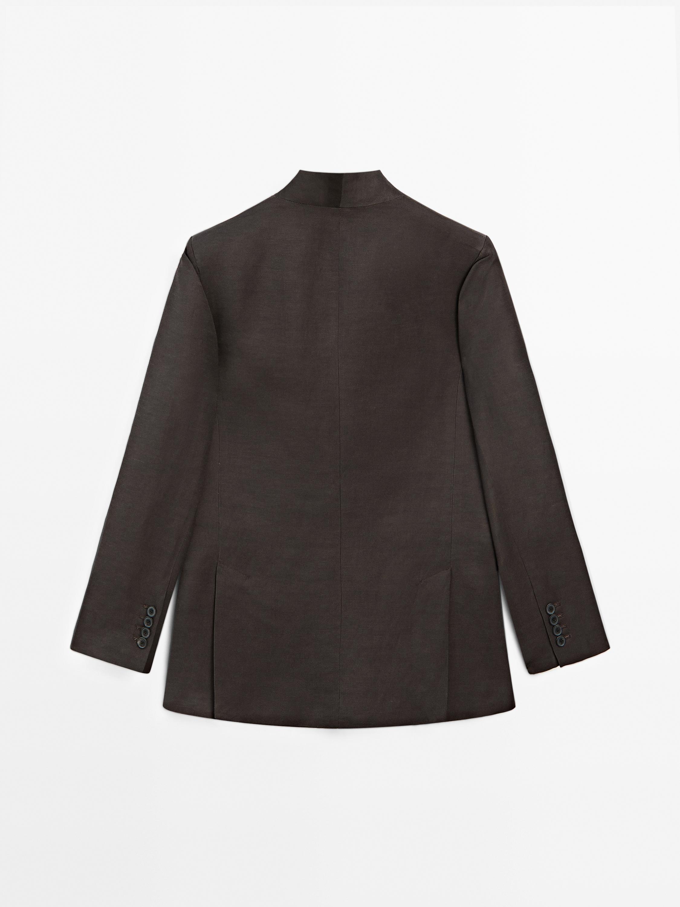Linen blend high neck blazer