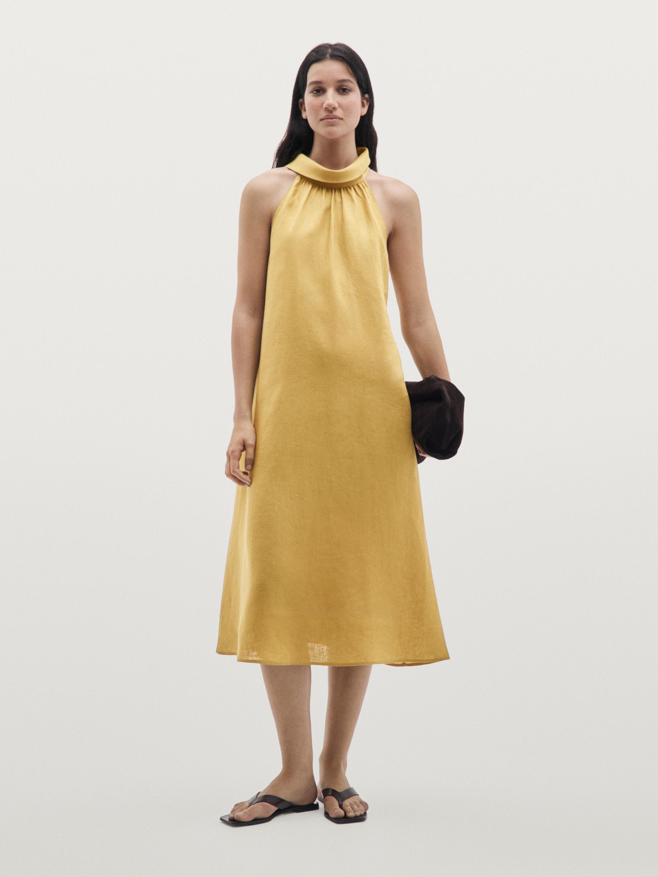 Vestido largo cuello halter 100% lino