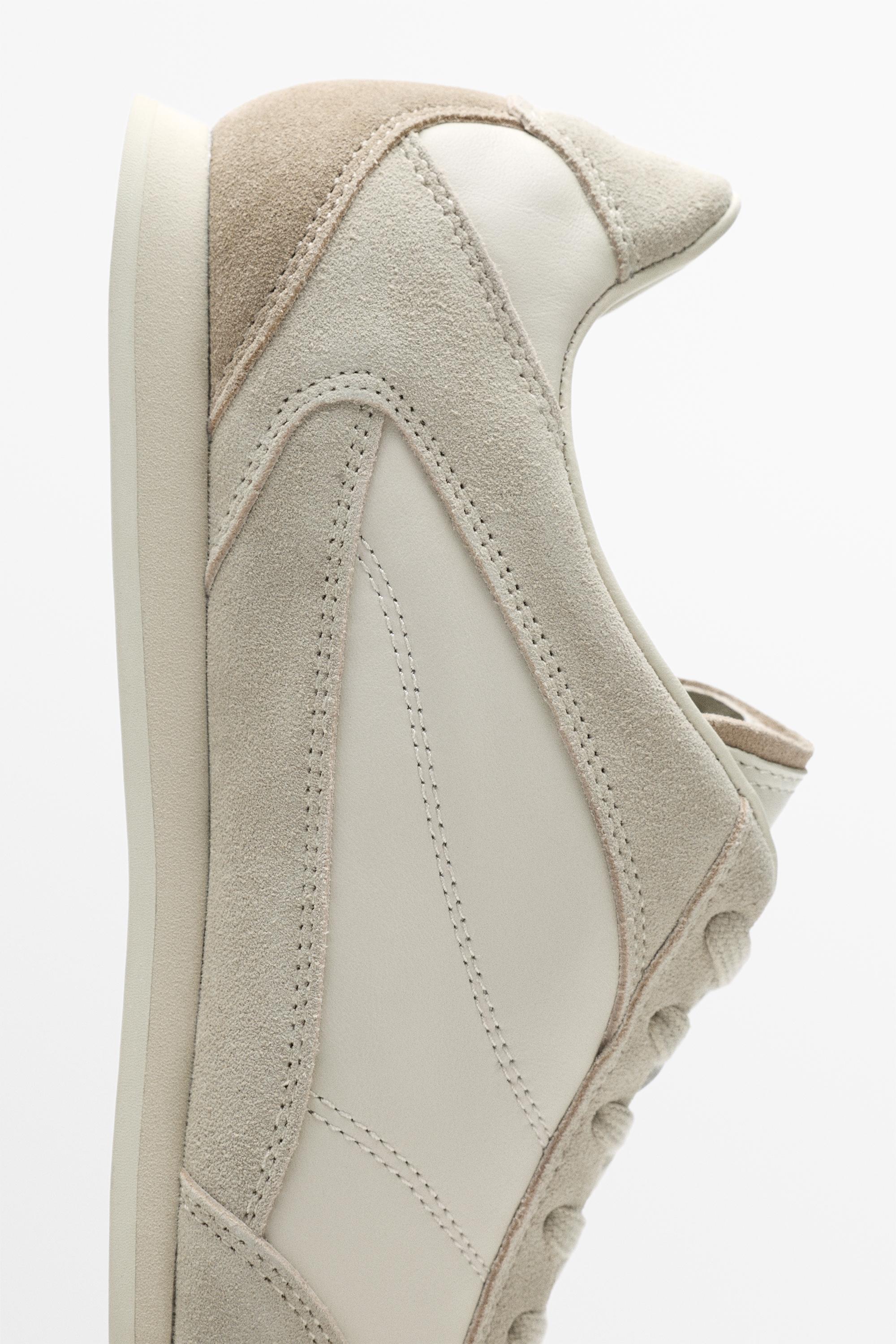 Contrast leather trainers — WHITE