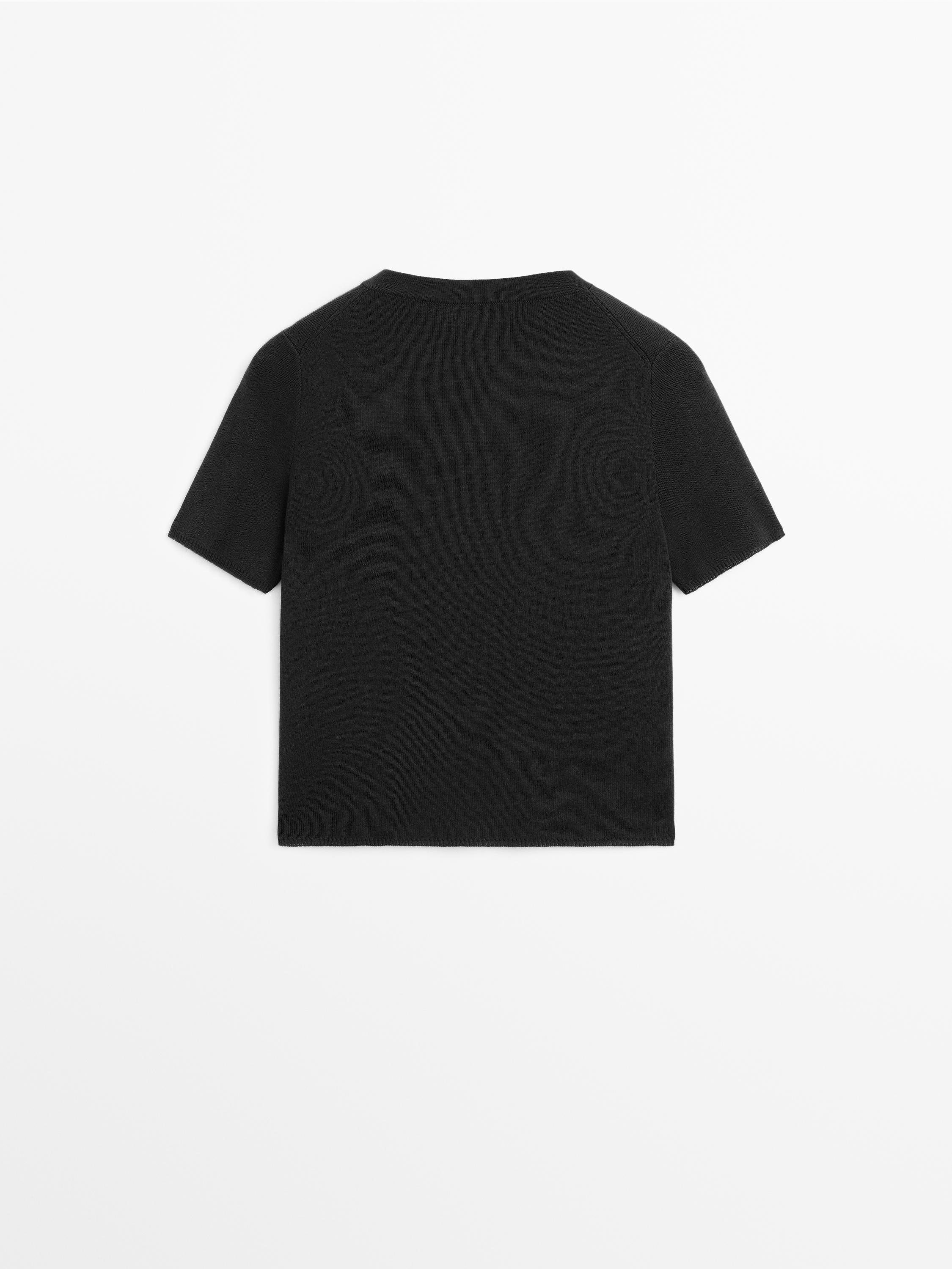 Cotton short sleeve knit cardigan — BLACK