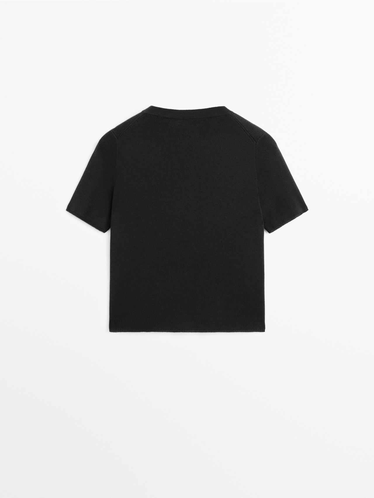 Cotton short sleeve knit cardigan — BLACK