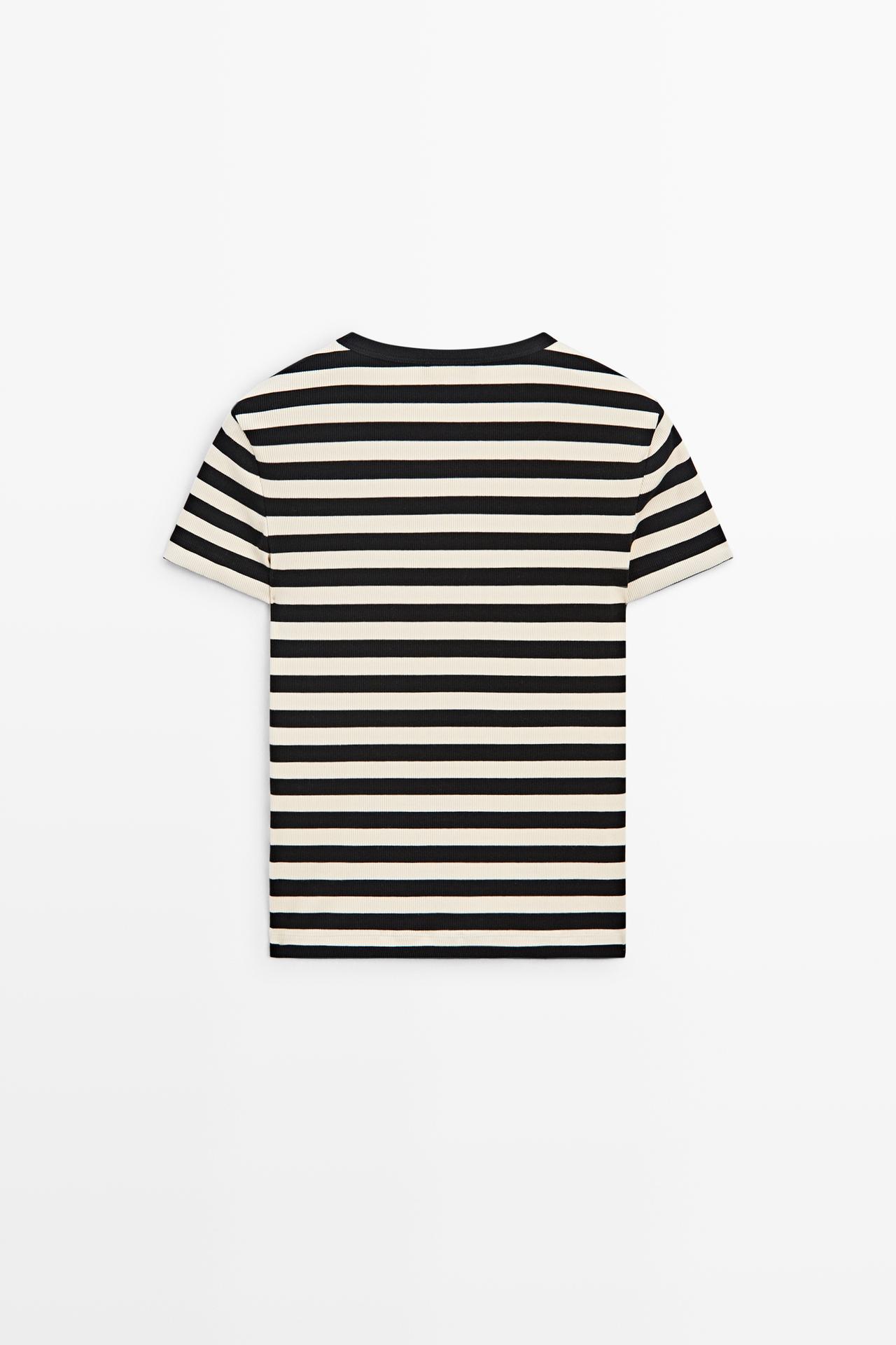 Short sleeve striped cotton blend T-shirt — BLACK