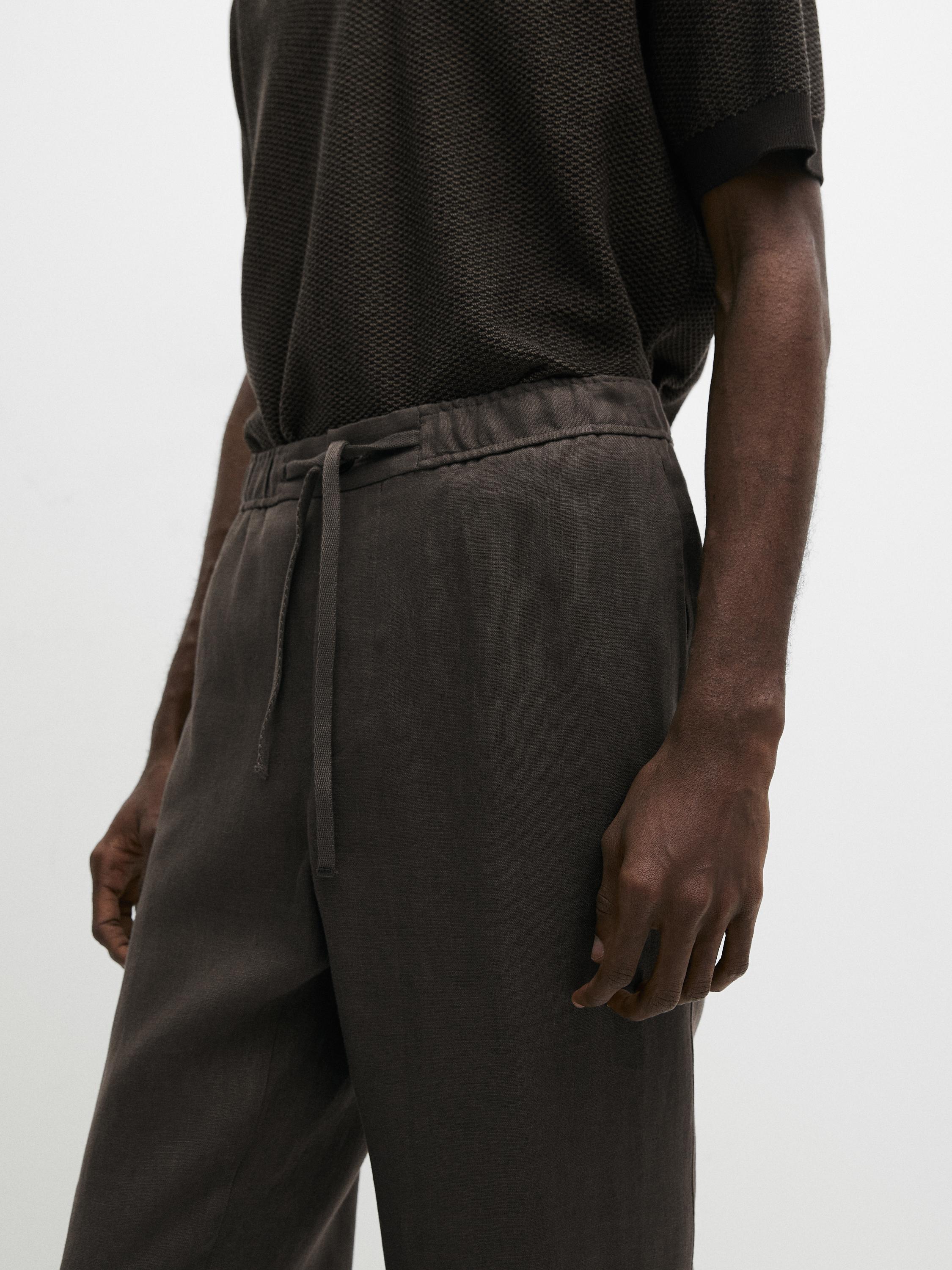 Linen jogger fit pants — Greyish green