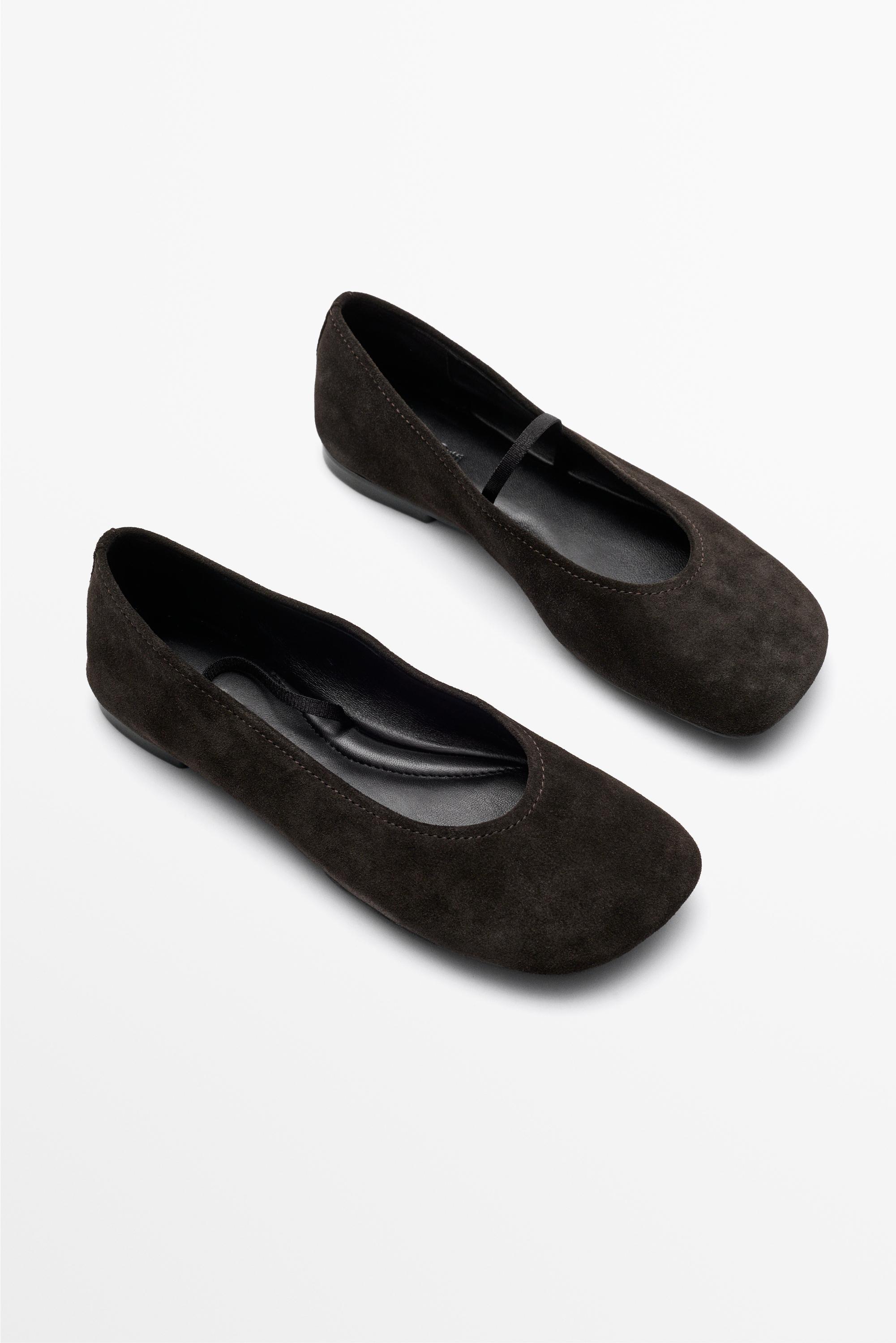Square toe leather ballerina flats