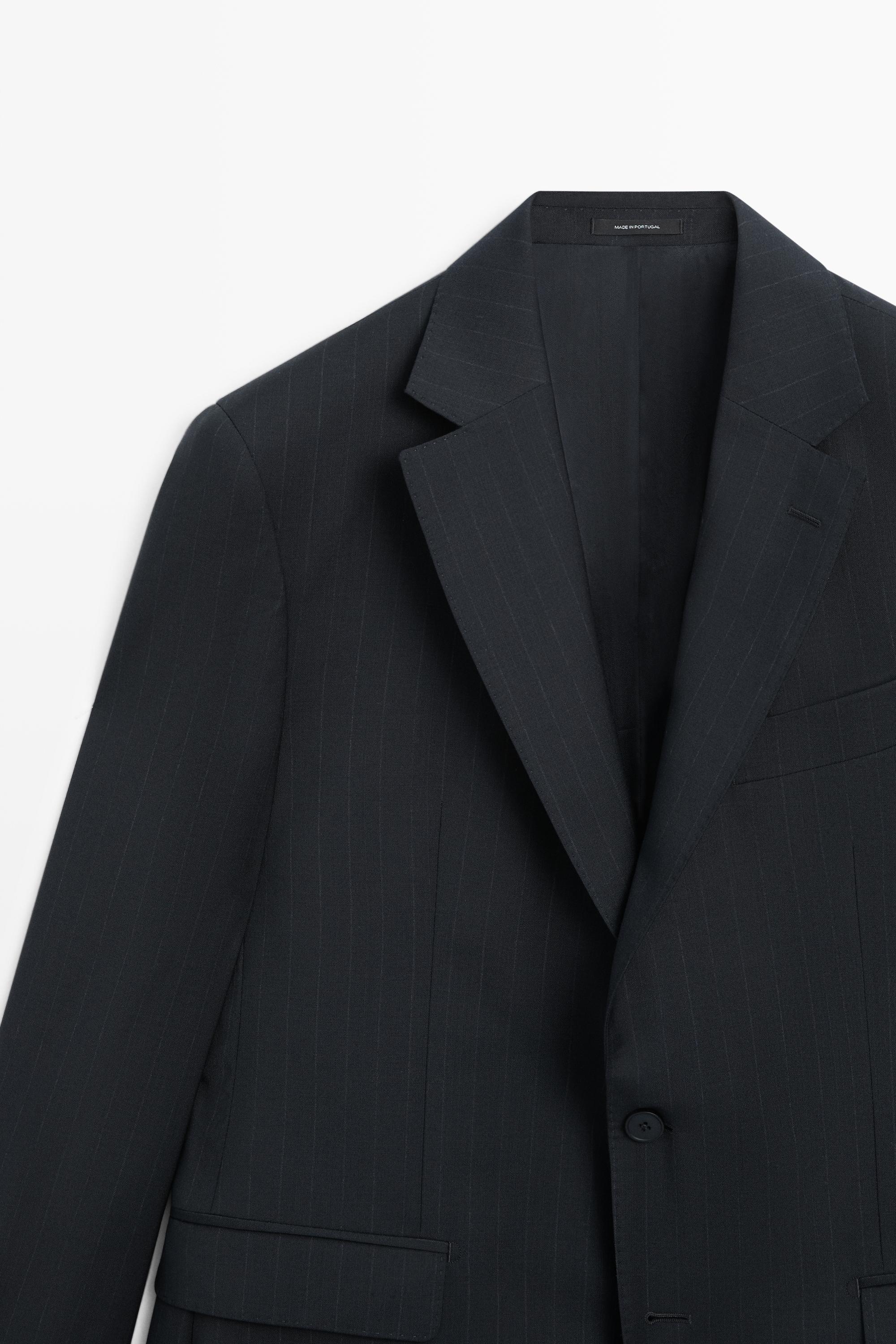 Striped 100% cool wool suit blazer — NAVY BLUE