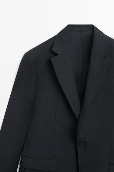 Striped 100% cool wool suit blazer — NAVY BLUE 9