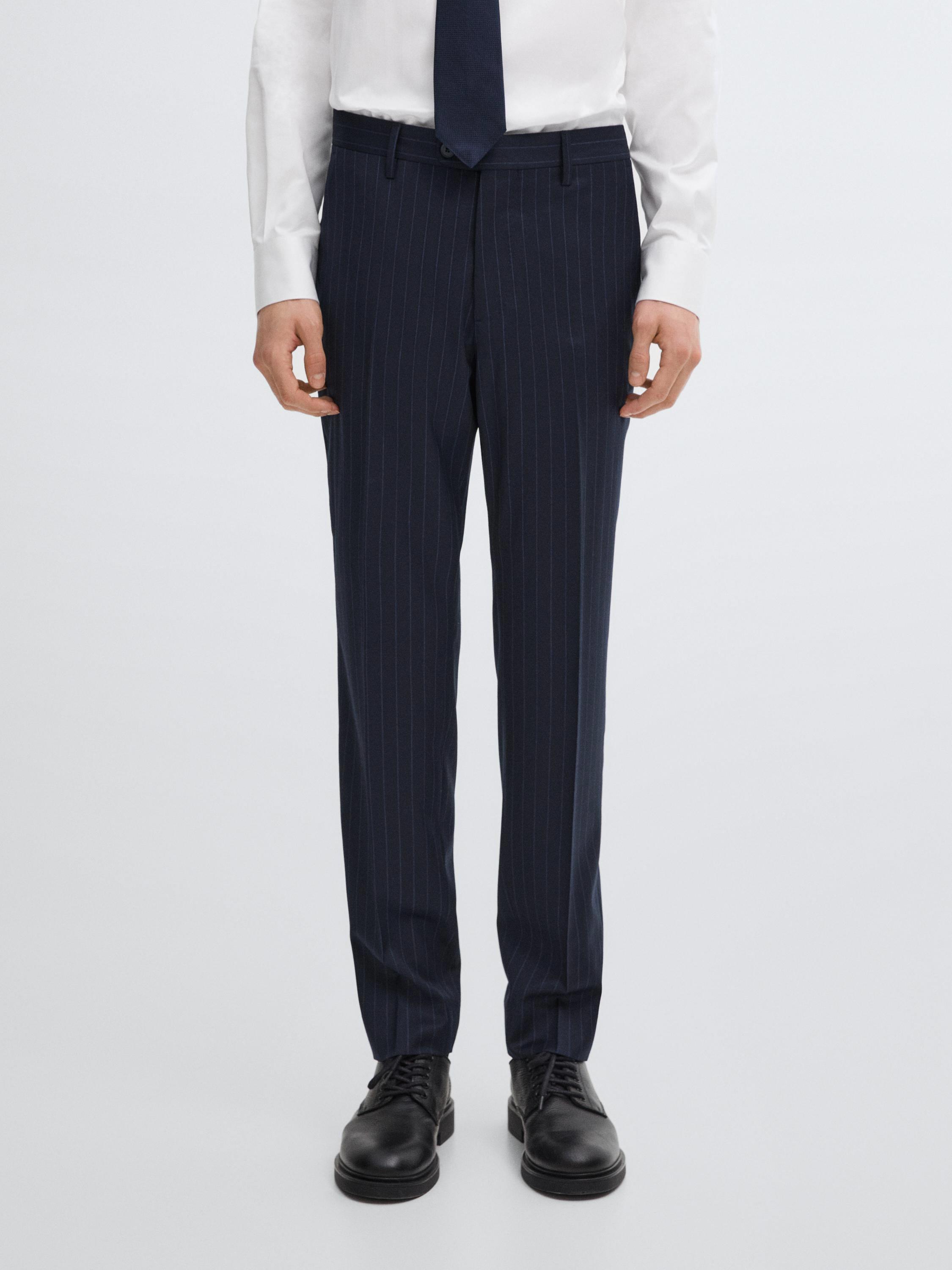 Striped wool suit trousers