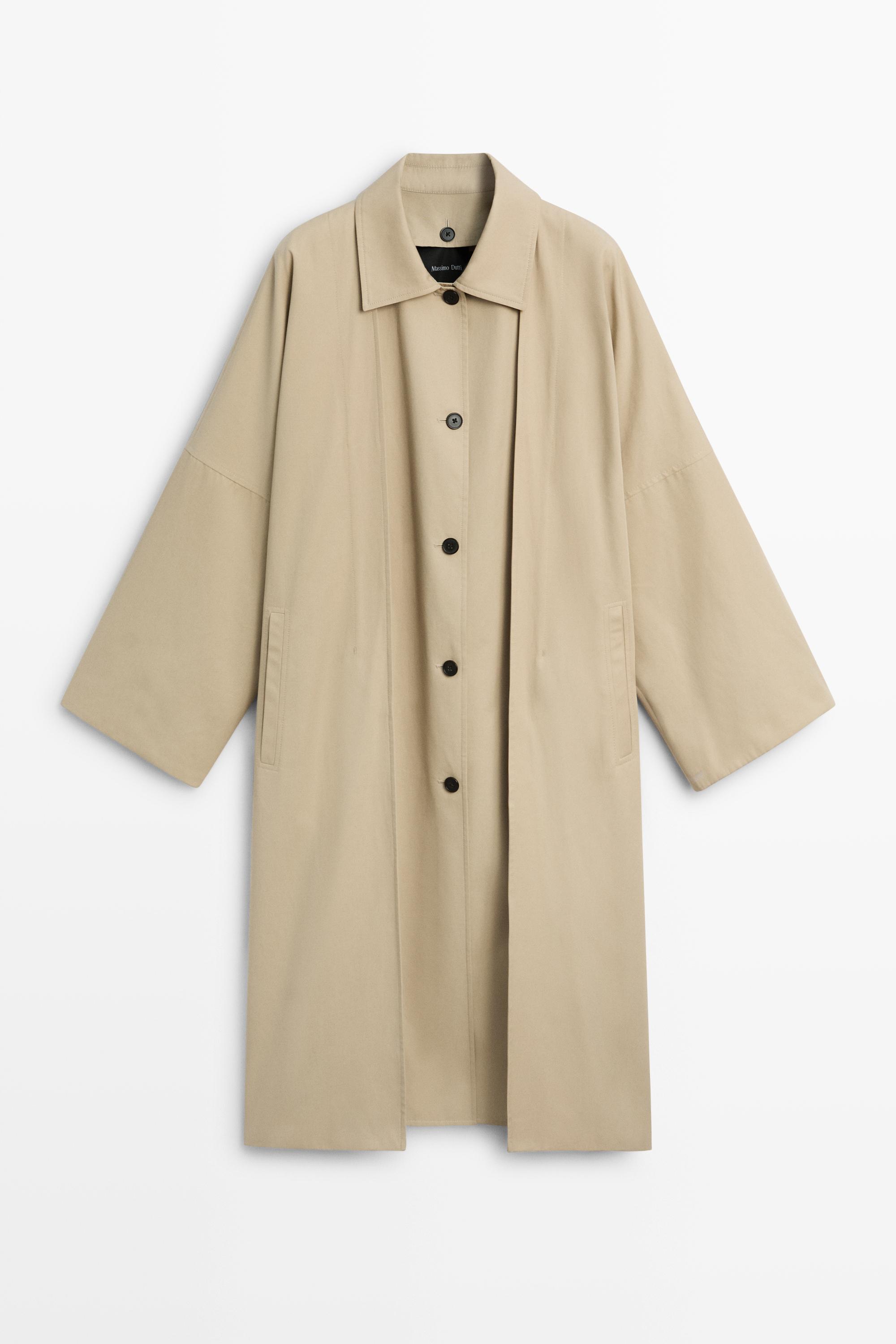 Cotton Blend Trench Coat with Side Splits