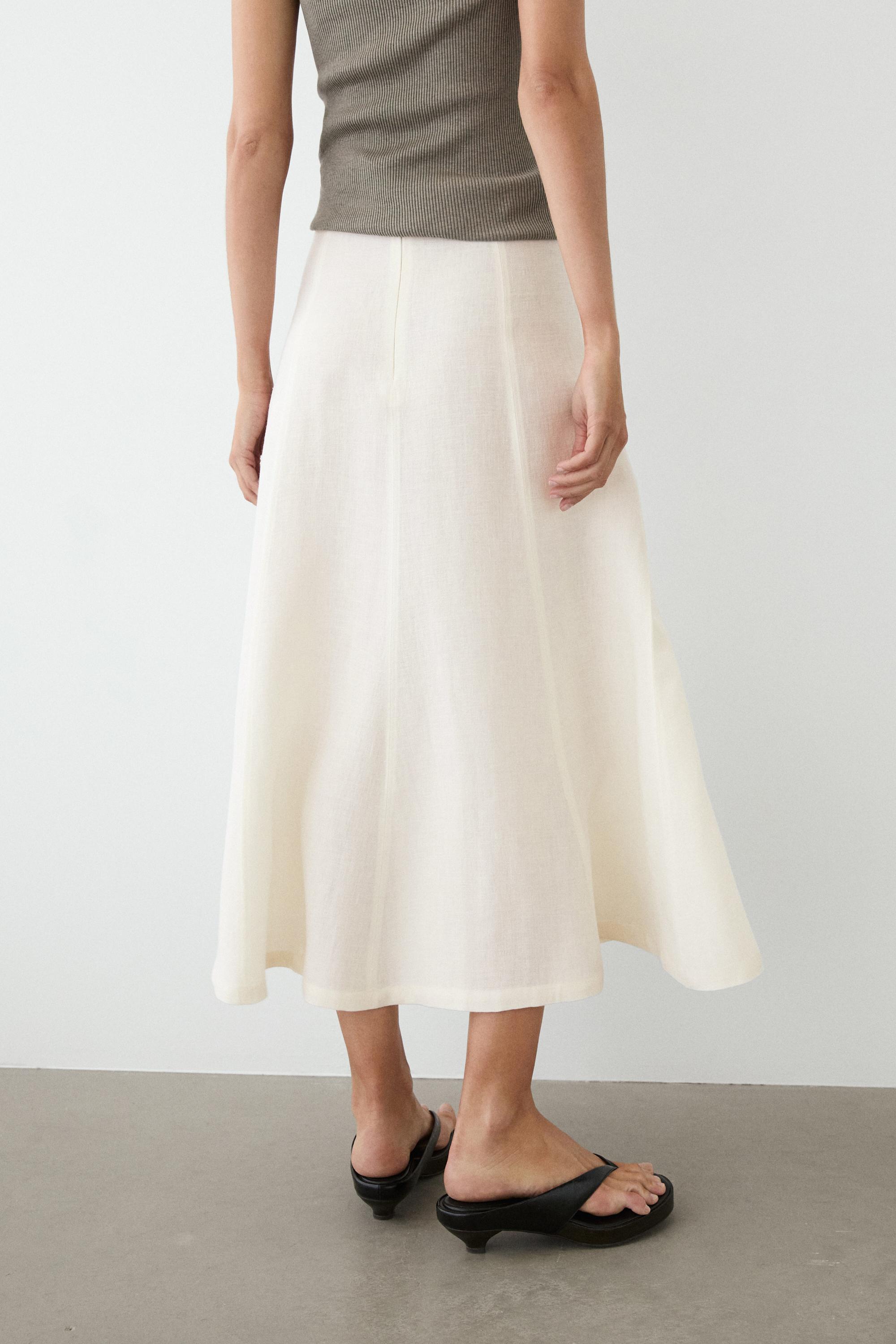 Flowing 100% linen midi skirt — WHITE