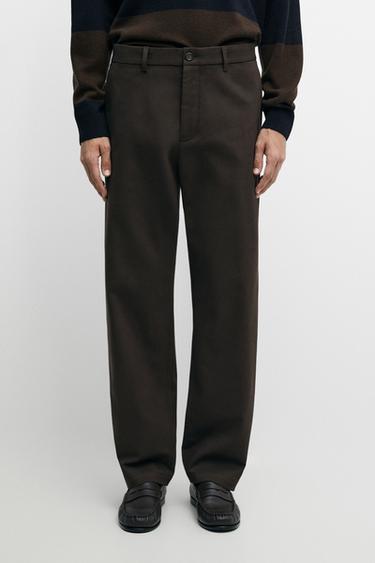 Cotton blend straight-leg pants — BROWN 3