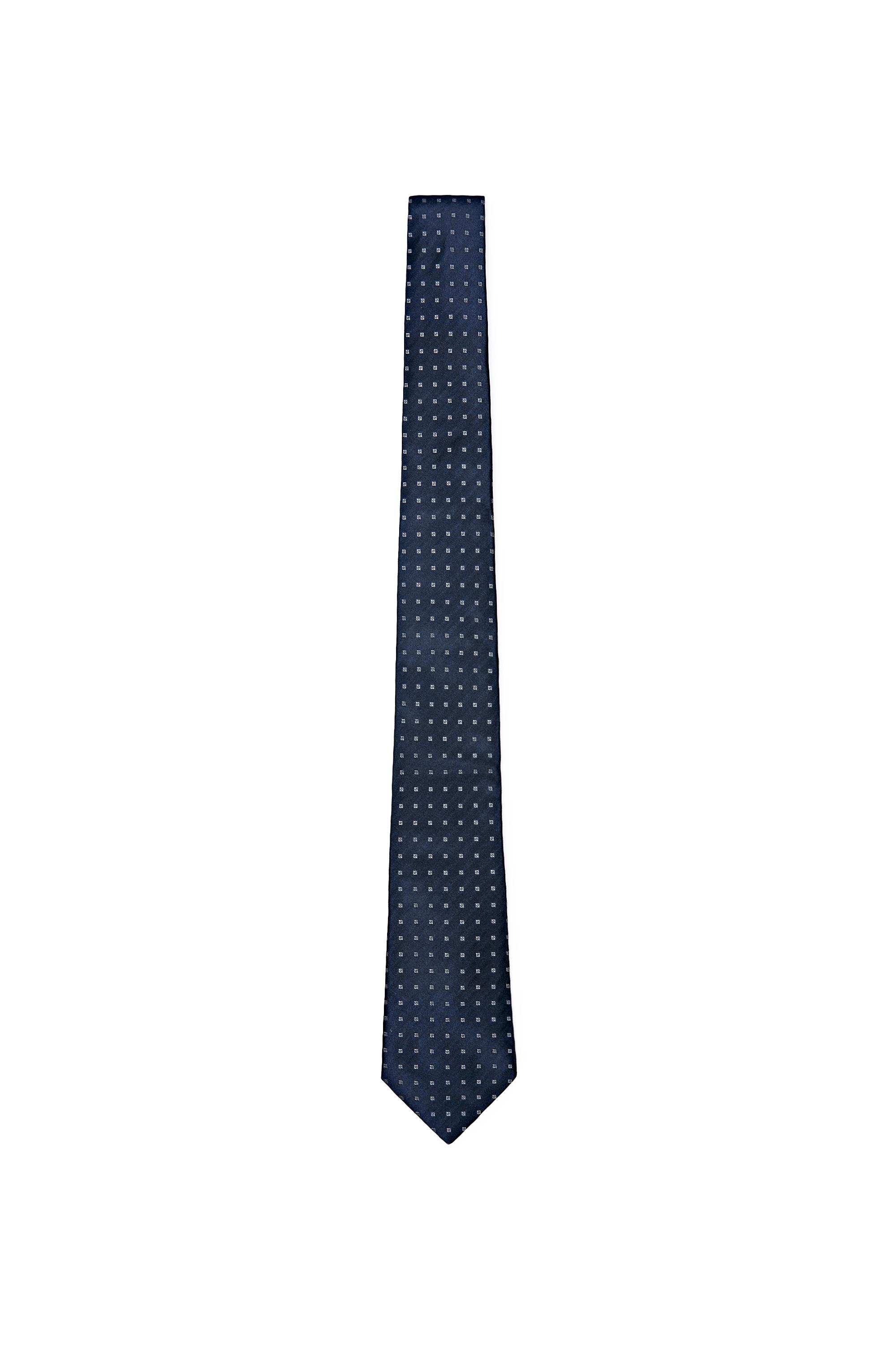 100% silk geometric print tie — NAVY BLUE