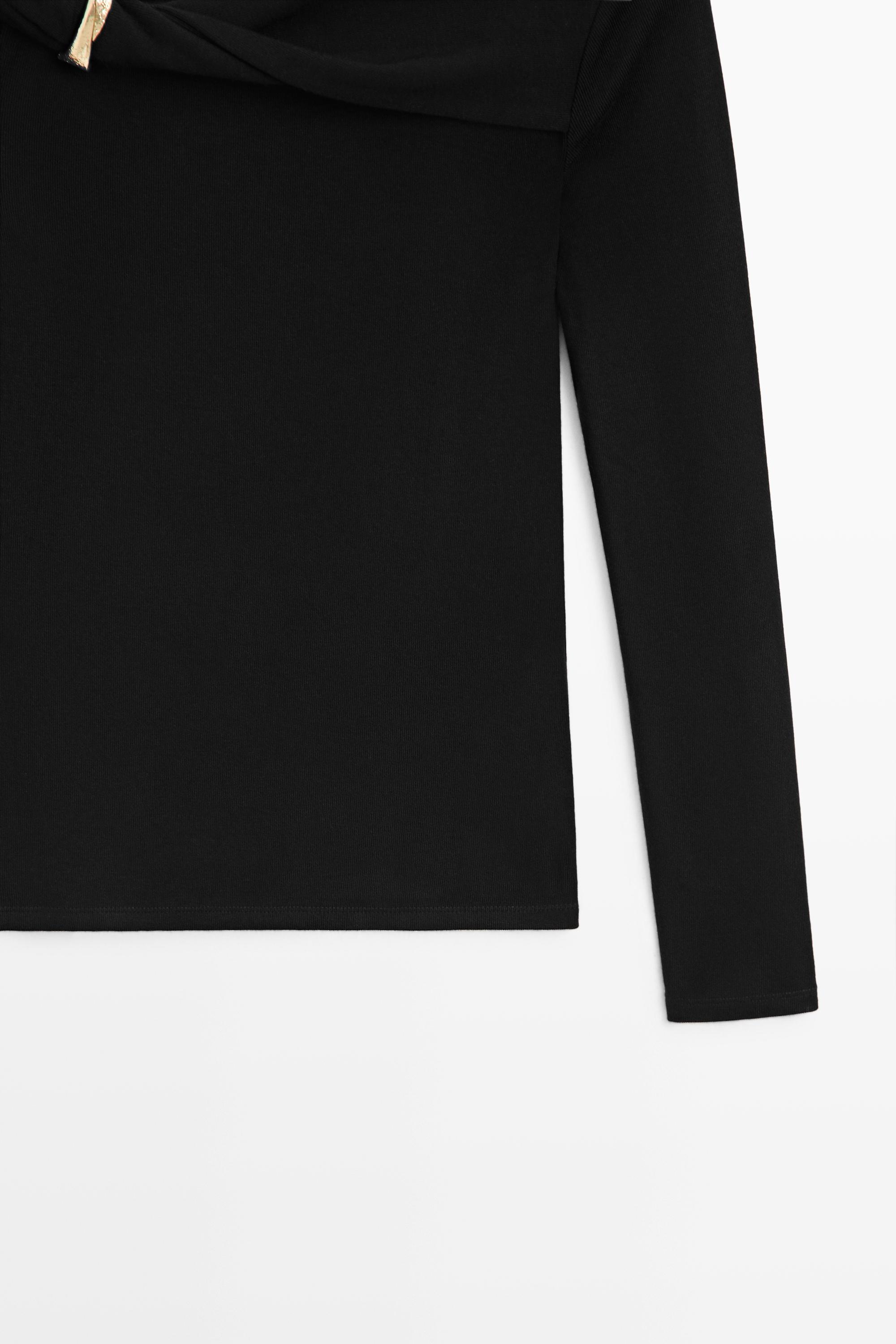 Long sleeve top with metallic detail — BLACK
