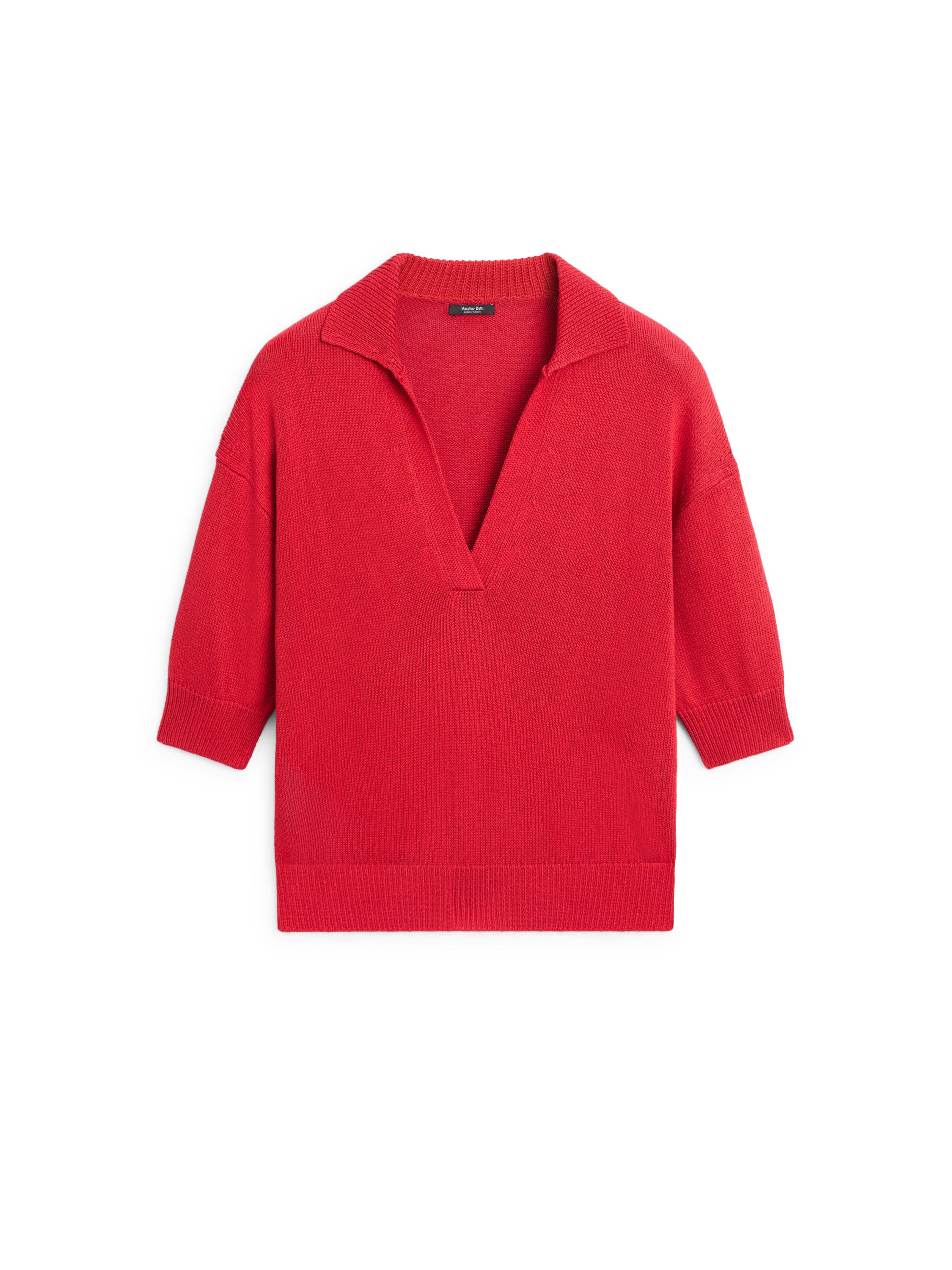 Flowing knit polo sweater — RED