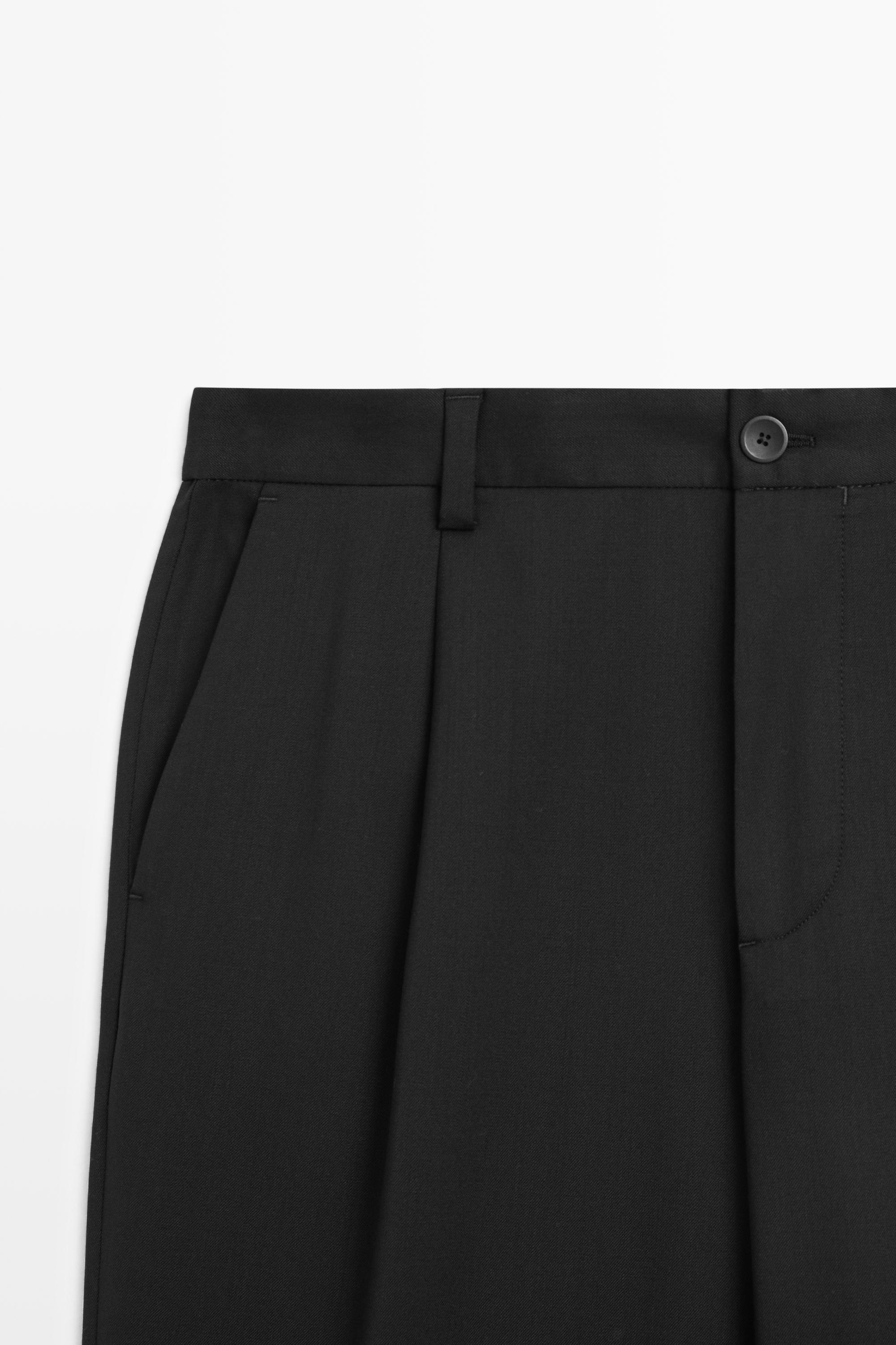 Wool blend cool wool darted pants — BLACK