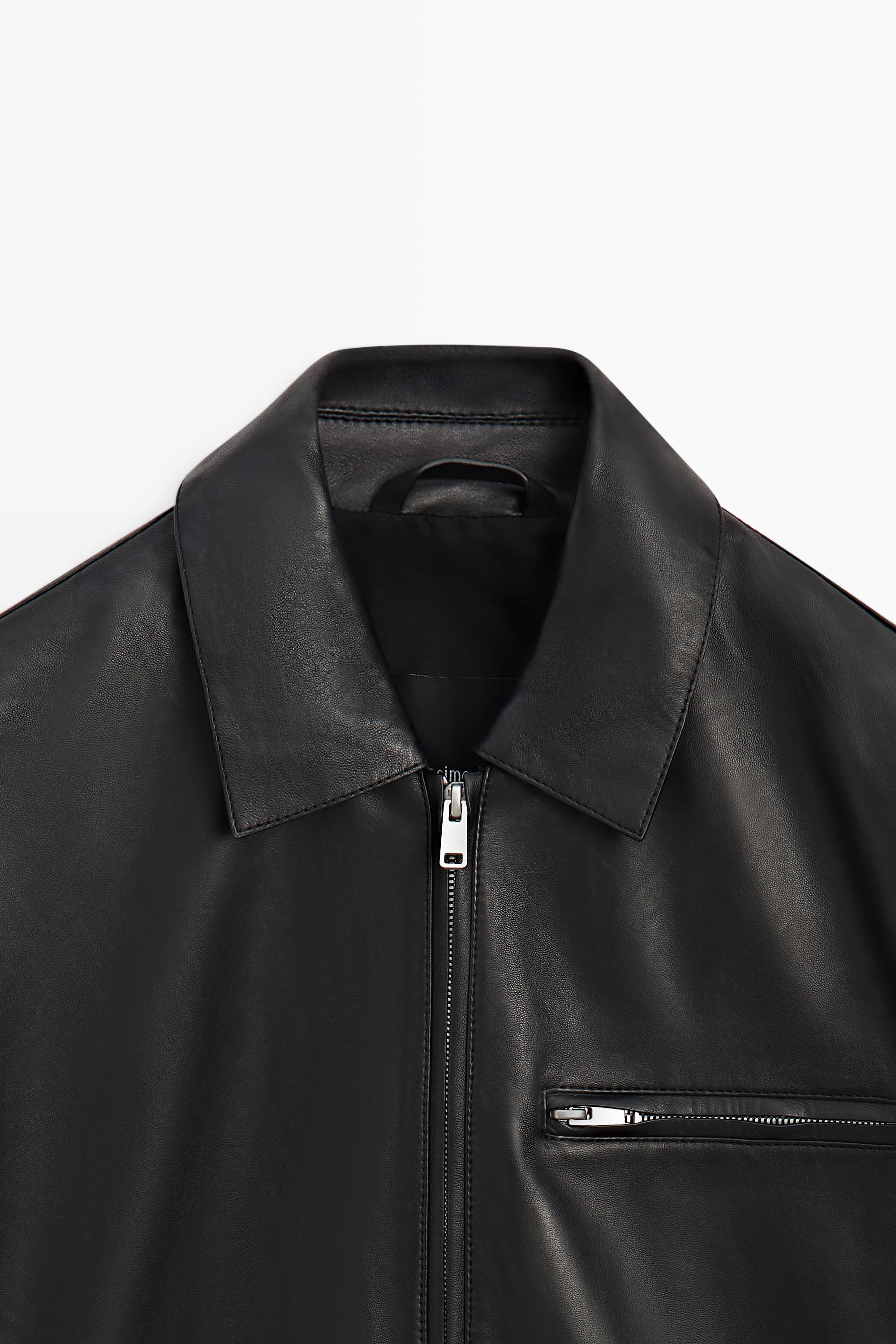 Nappa leather jacket with pocket detail — BLACK