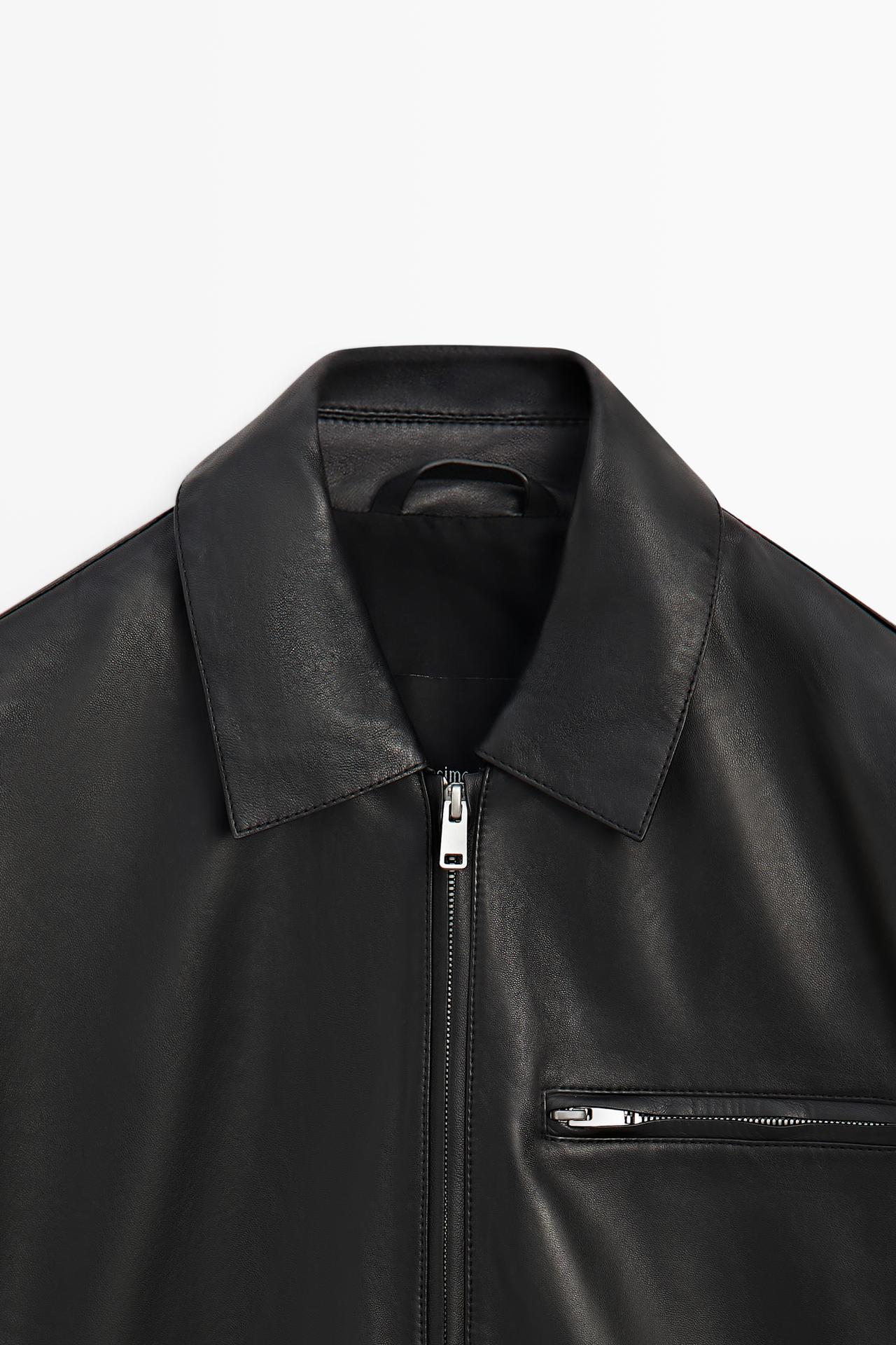 Nappa leather jacket with pocket detail — BLACK