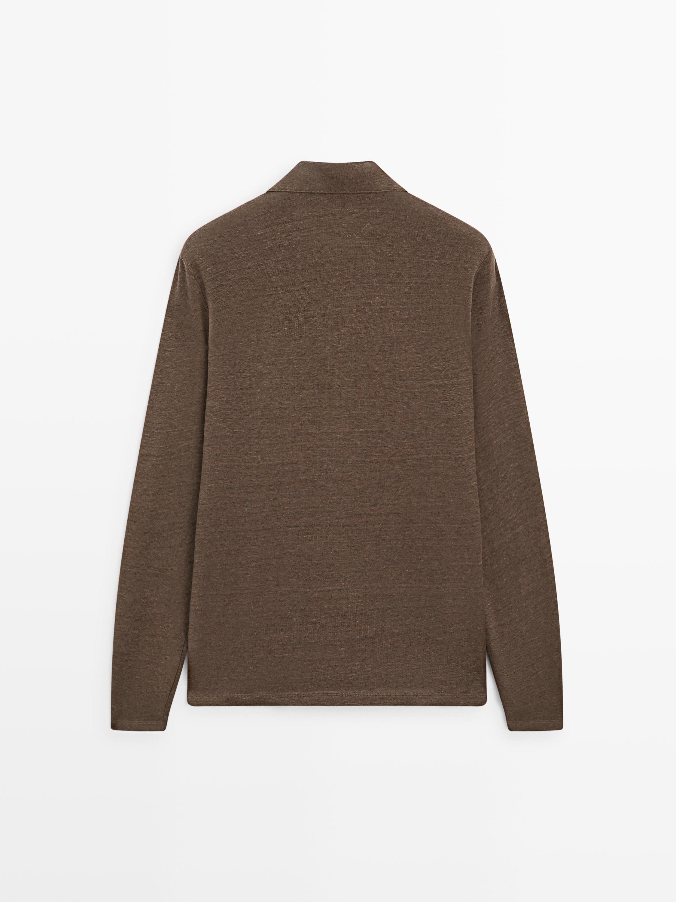100% linen long sleeve polo shirt — OIL