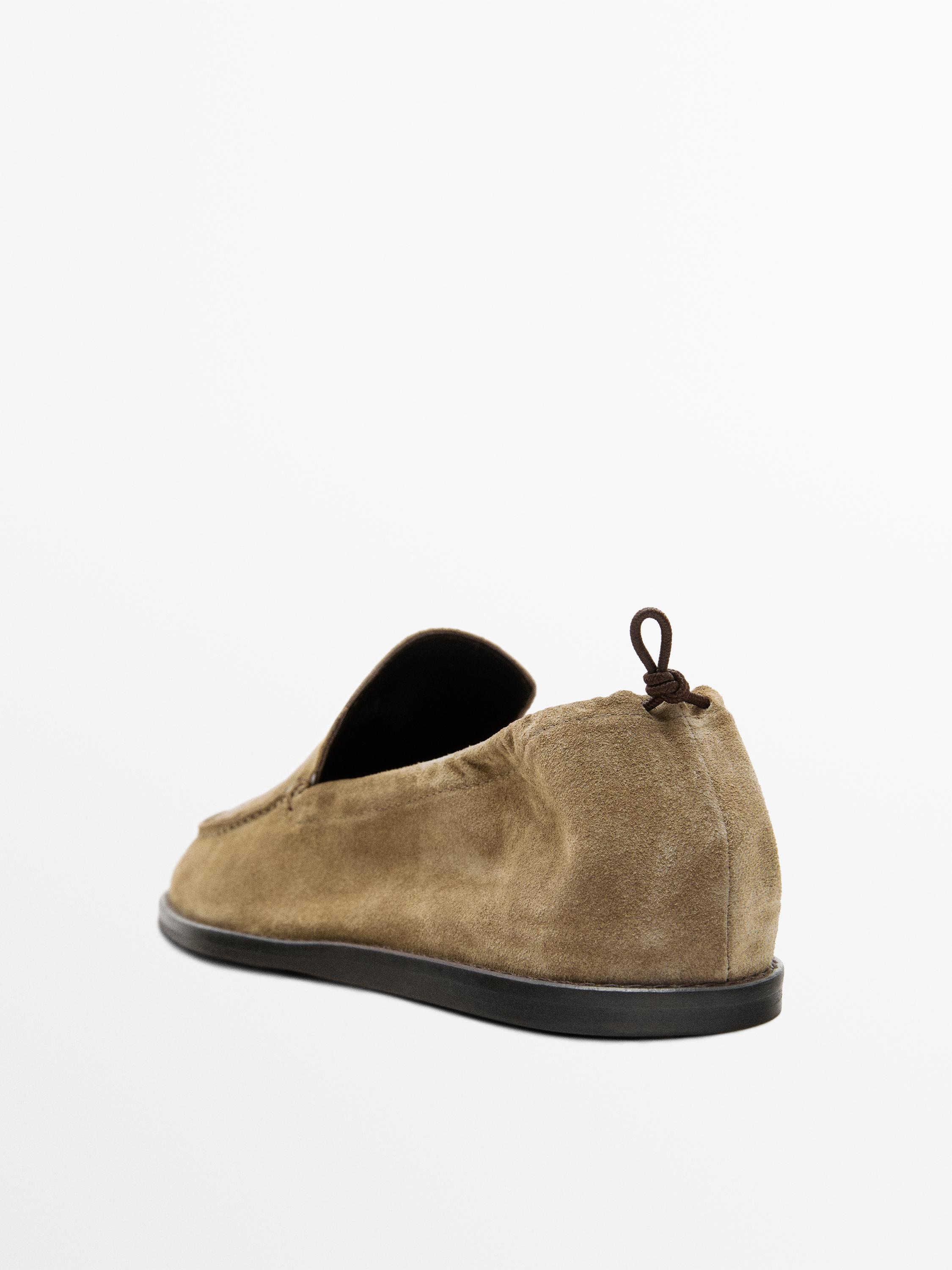 Soft leather loafers with gathered detail — SAND BROWN