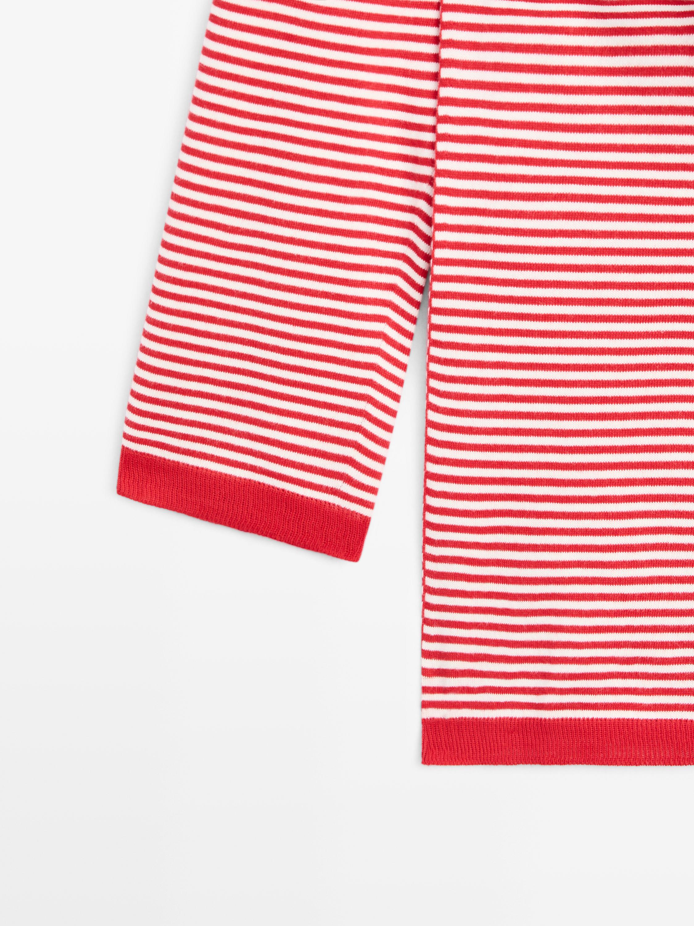 100% cotton striped knit sweater — RED