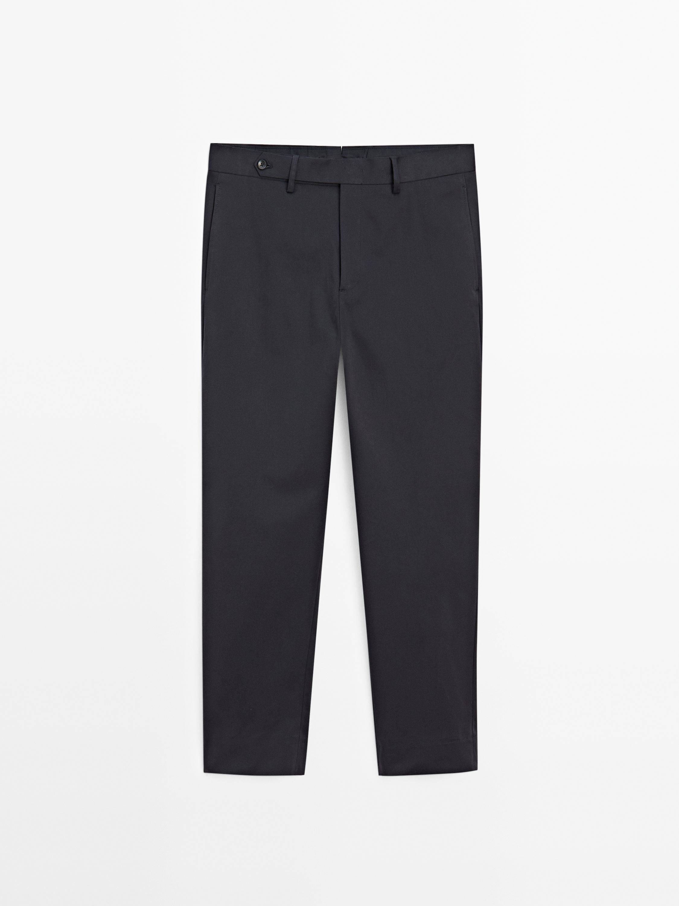 Cotton blend slim fit trousers