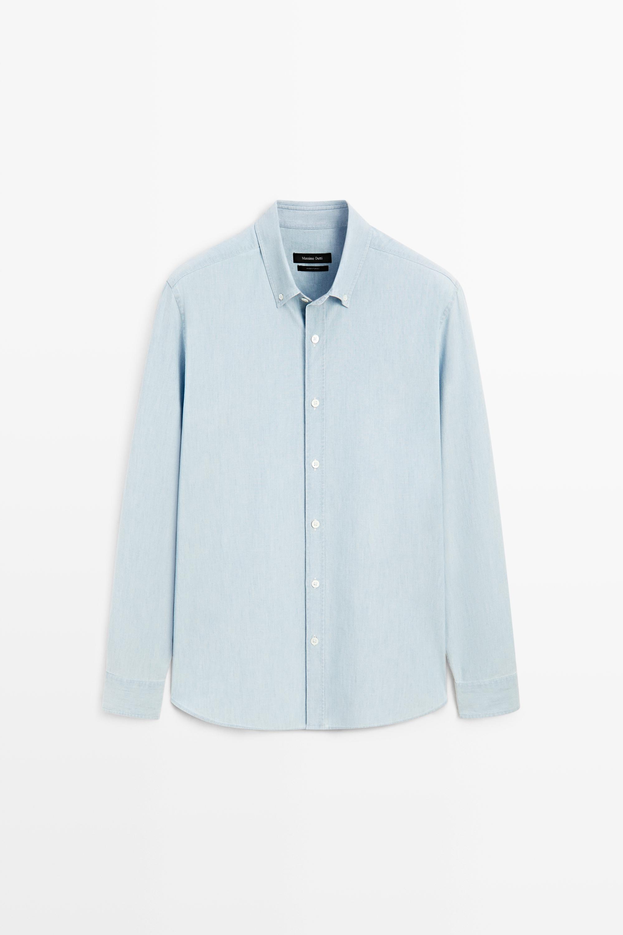 Slim fit 100% cotton denim shirt — SKY BLUE