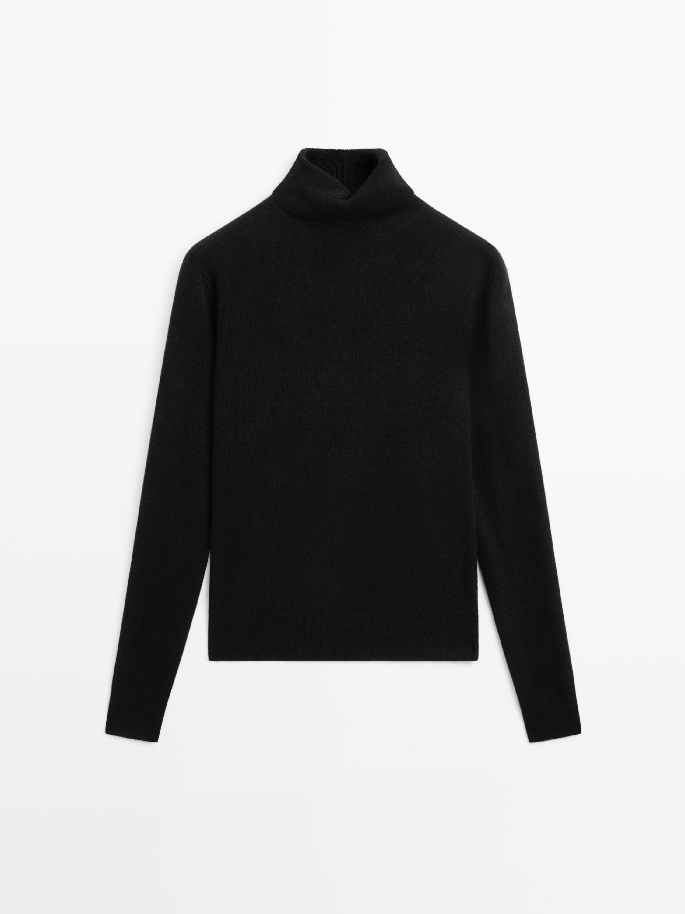 Wool blend knit sweater with high neck