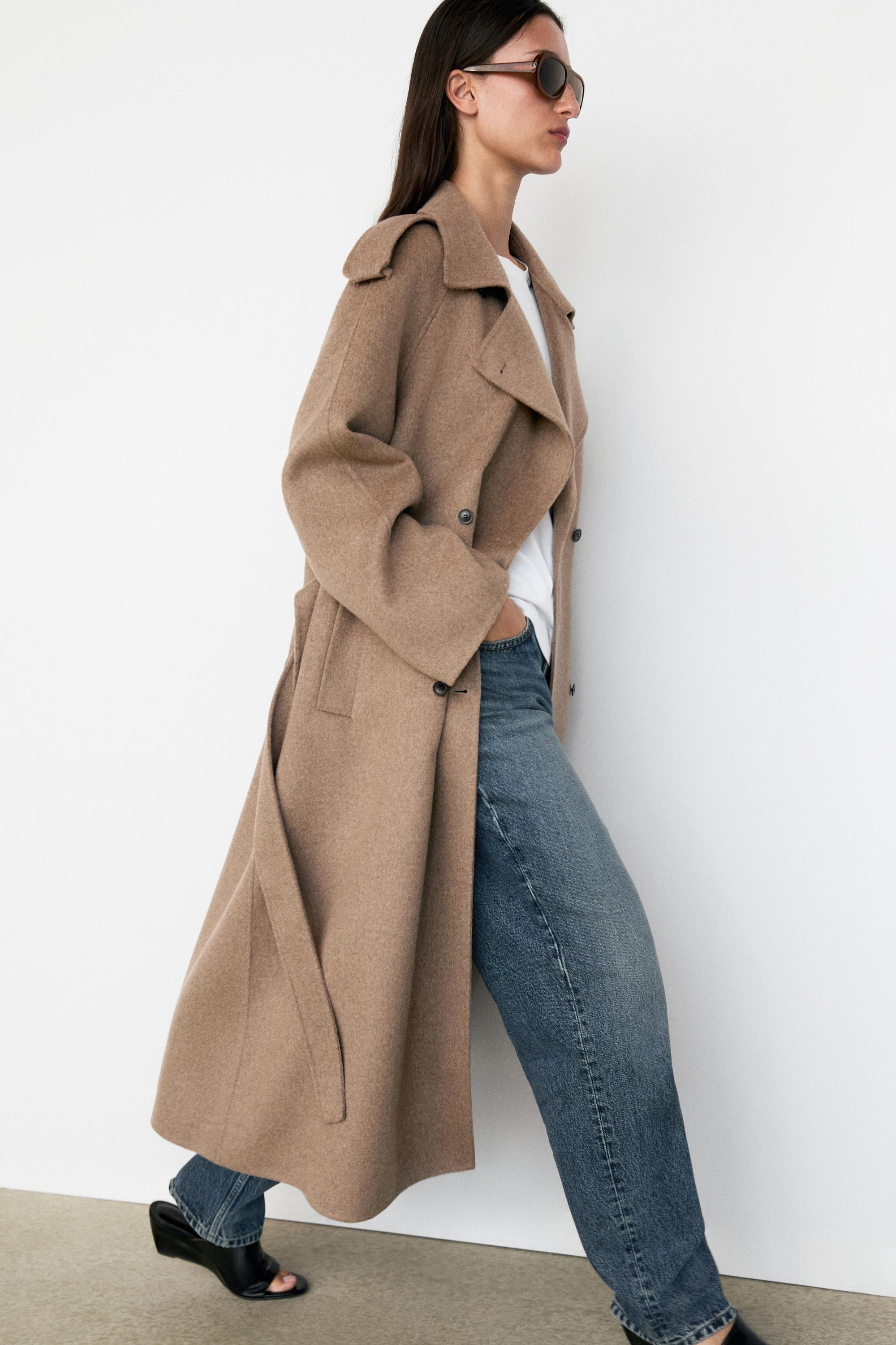 Long wool blend trench coat · Taupe Grey · Coats | Massimo Dutti