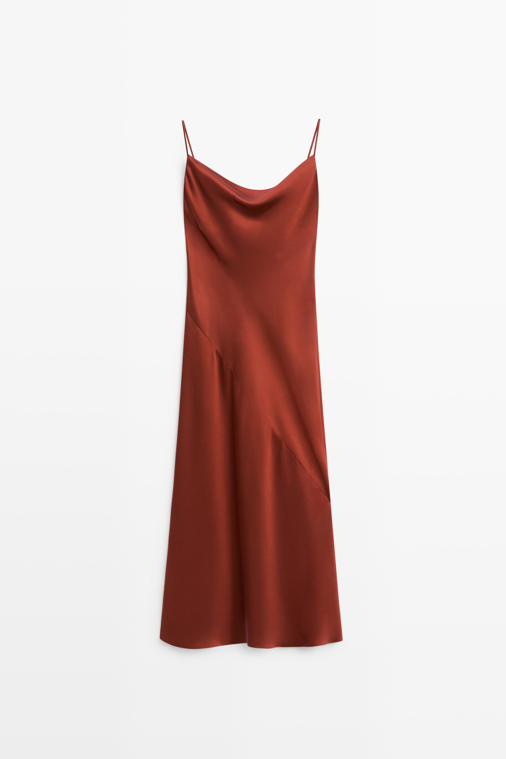 Flowing satin finish midi dress