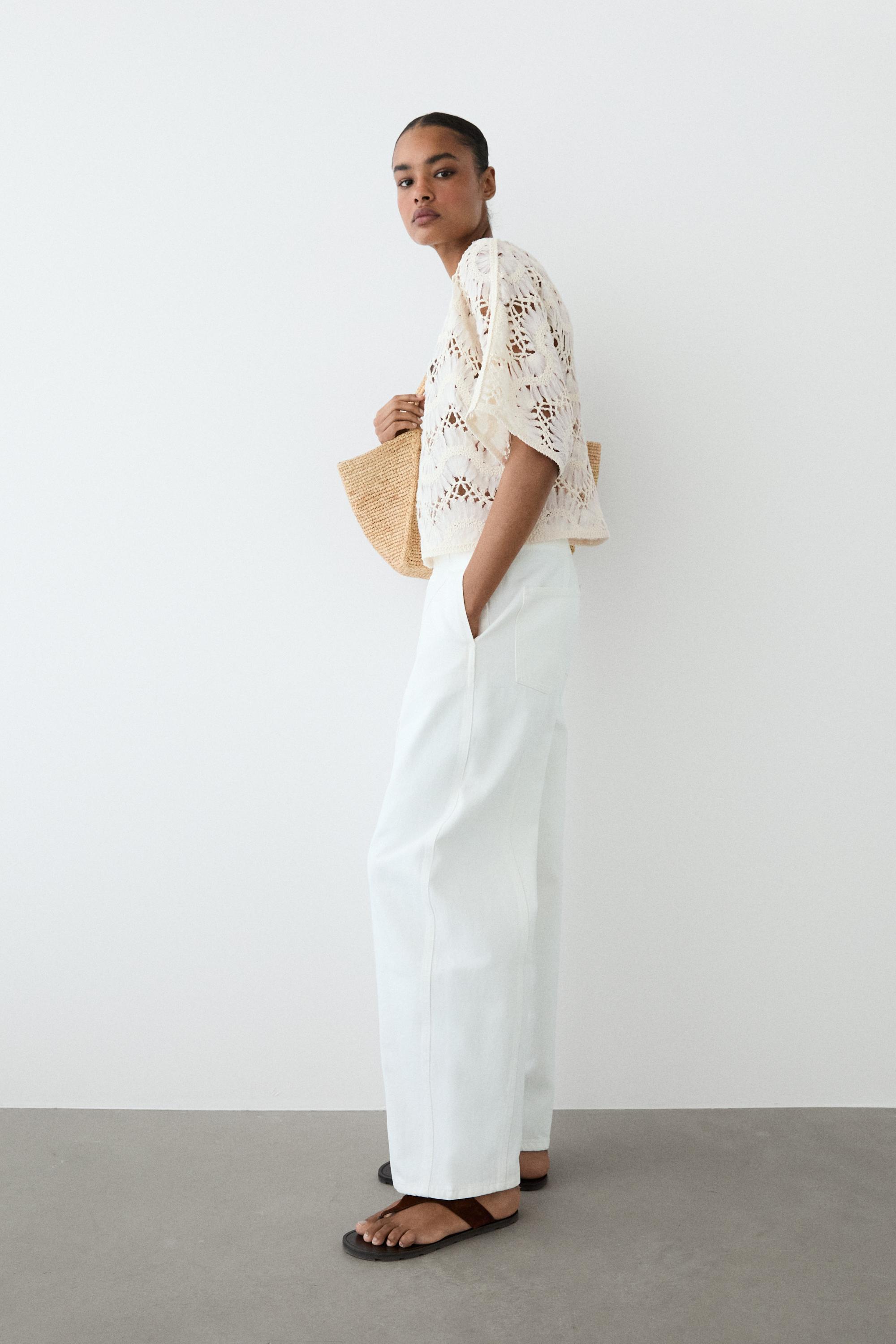 Short sleeve crochet top — CREAM