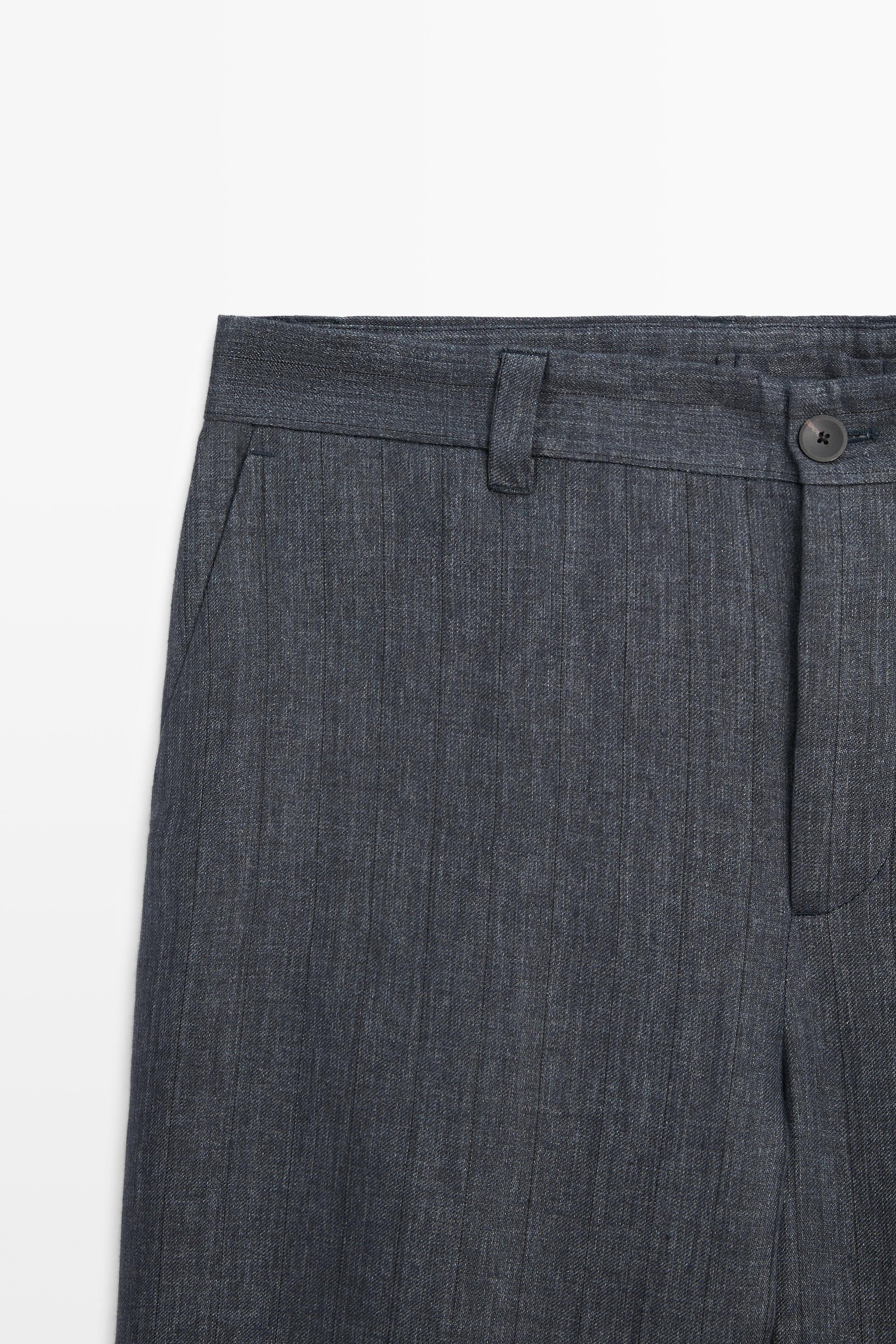 100% linen striped pants — DEEP BLUE