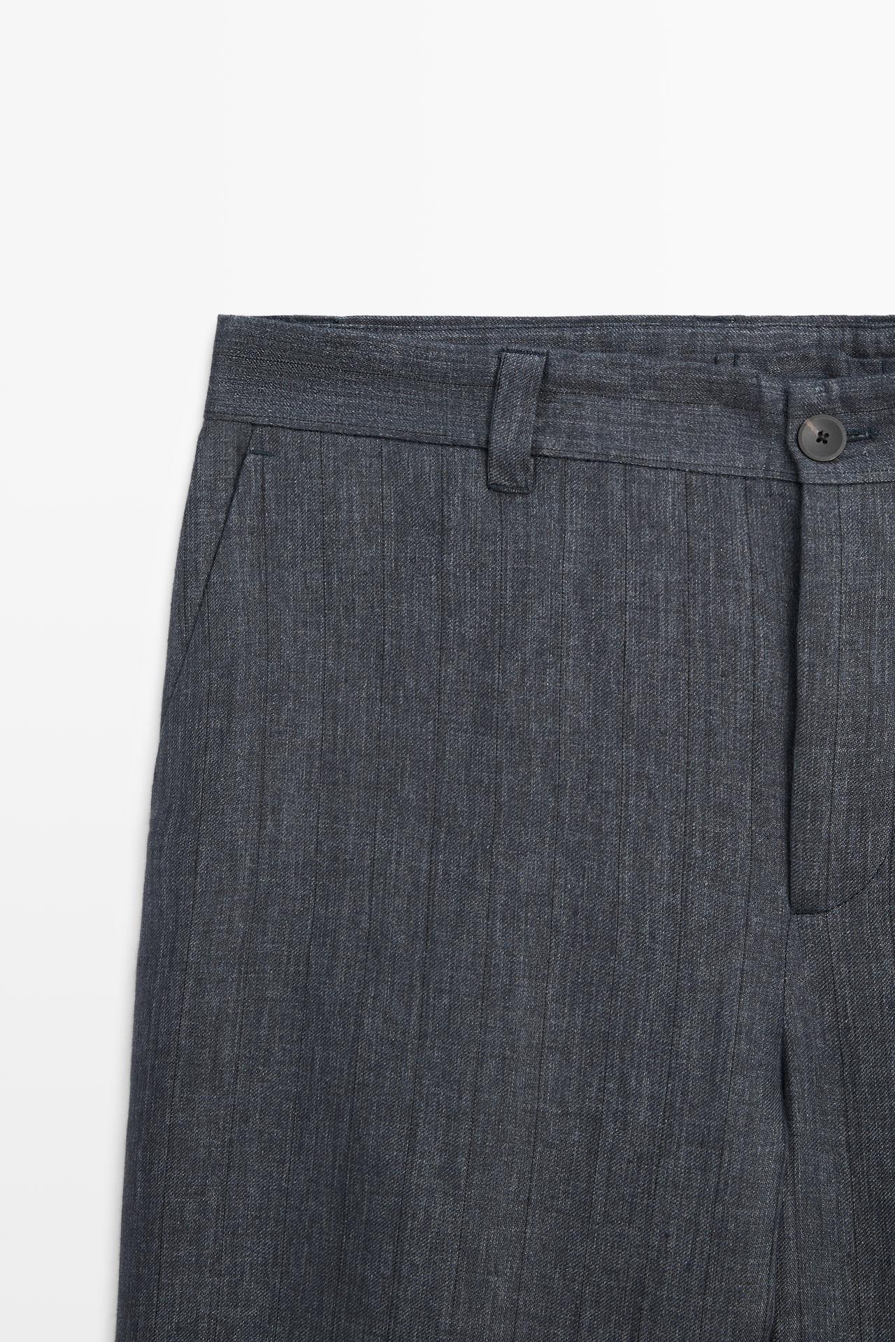 100% linen striped pants — DEEP BLUE