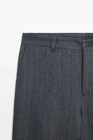 100% linen striped pants — DEEP BLUE 9