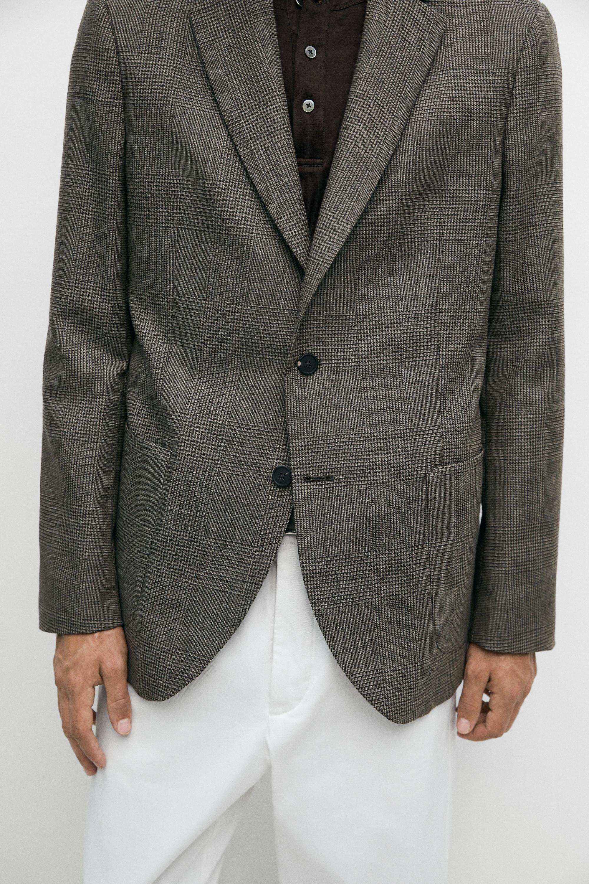 Tailored 100% wool check blazer — MINK