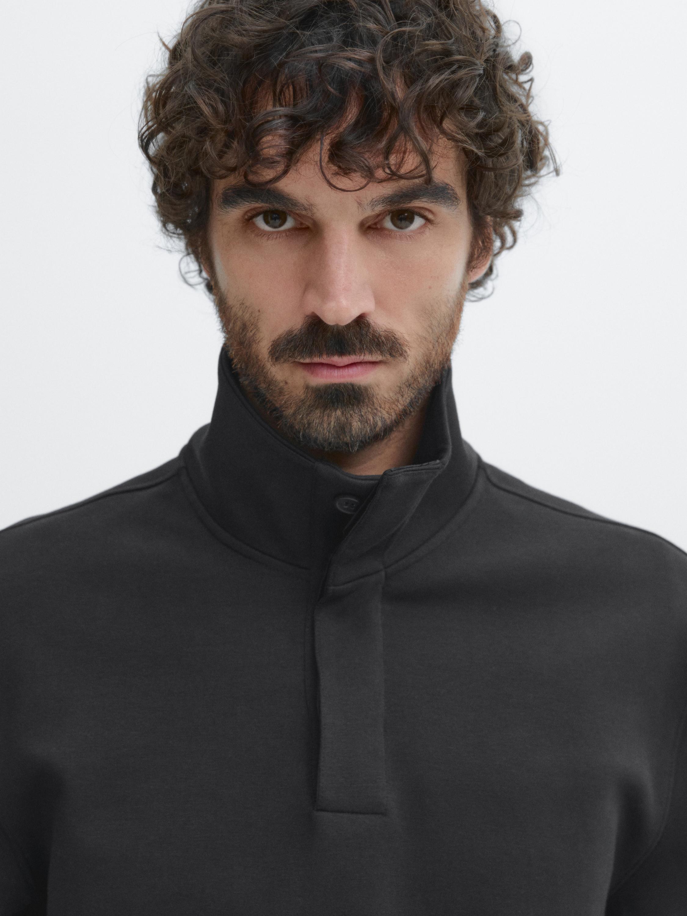 Cotton blend mock neck sweatshirt