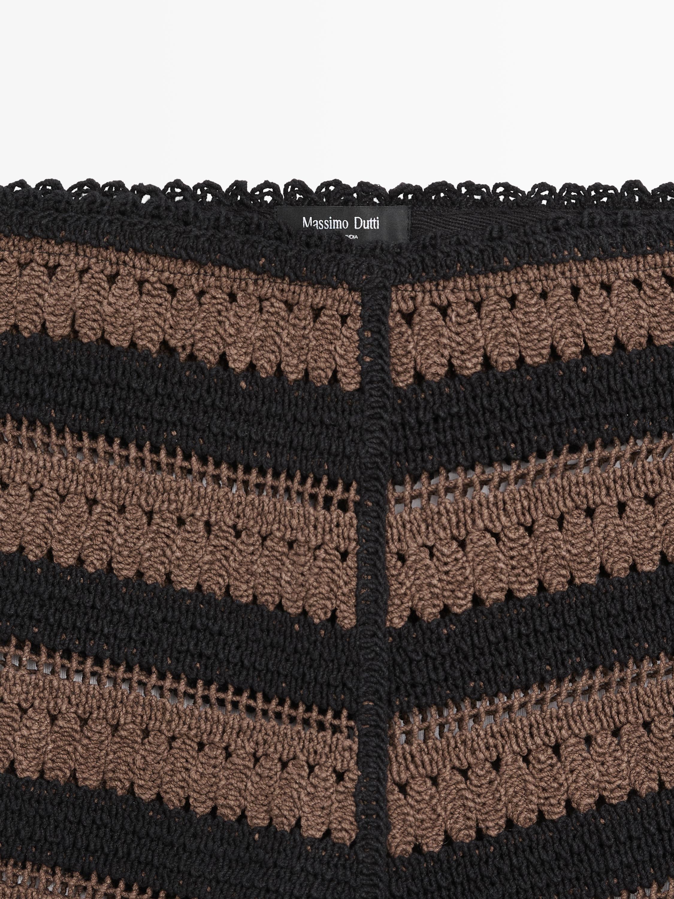 Striped cotton crochet shorts — BROWN
