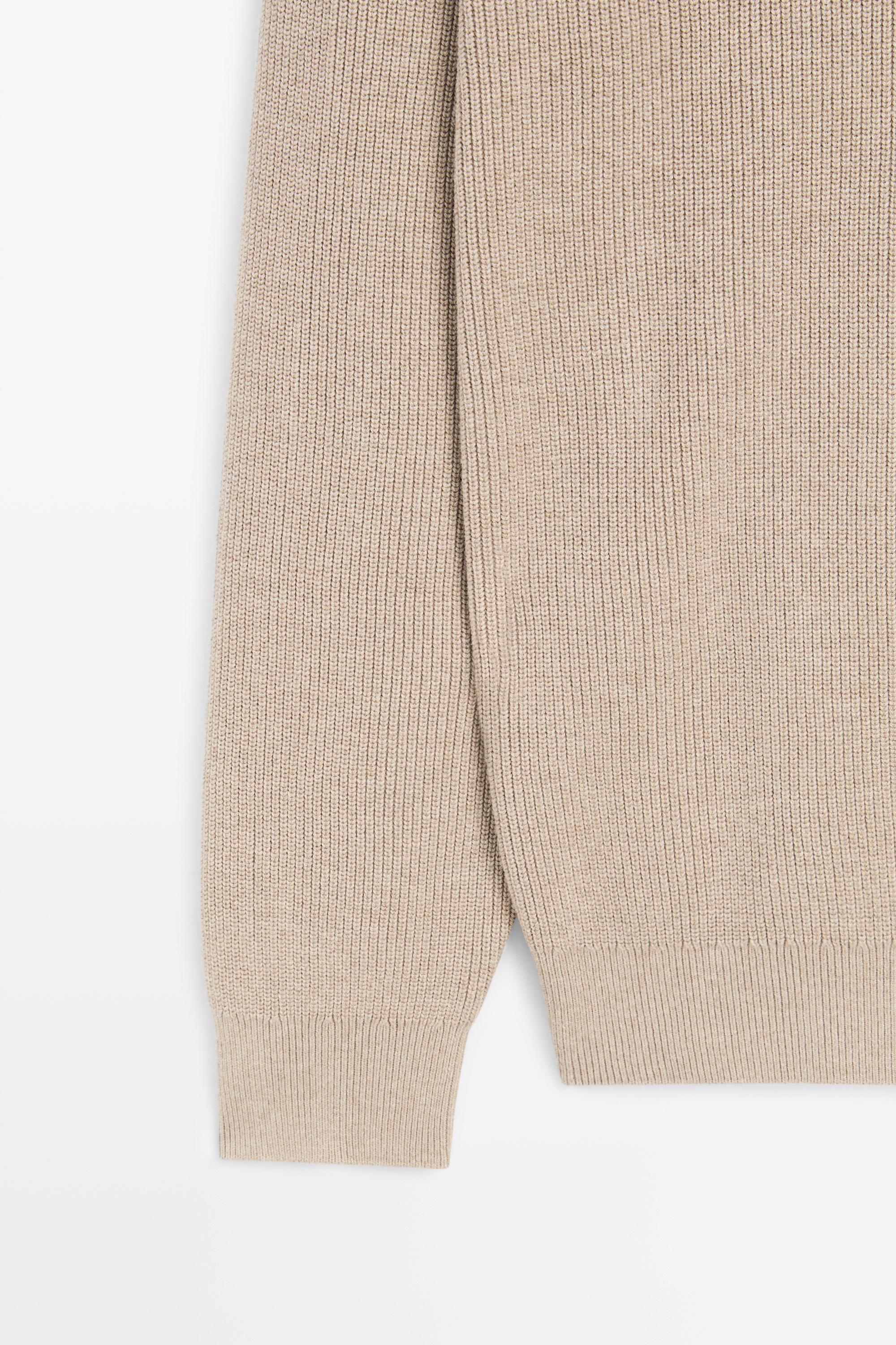 100% cotton mock neck knit sweater — BEIGE