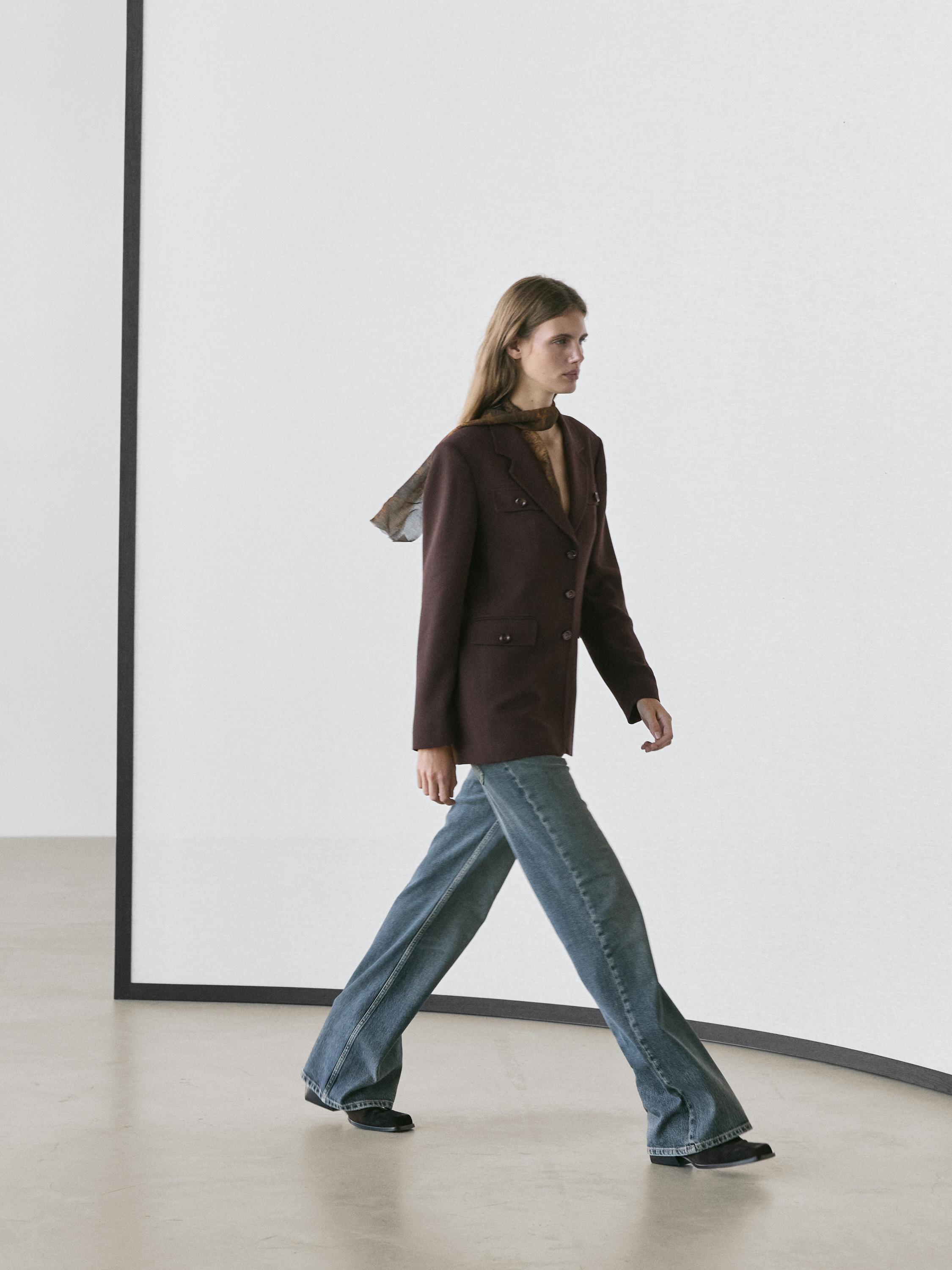 Blazer with pockets and lapel collar — Chocolate