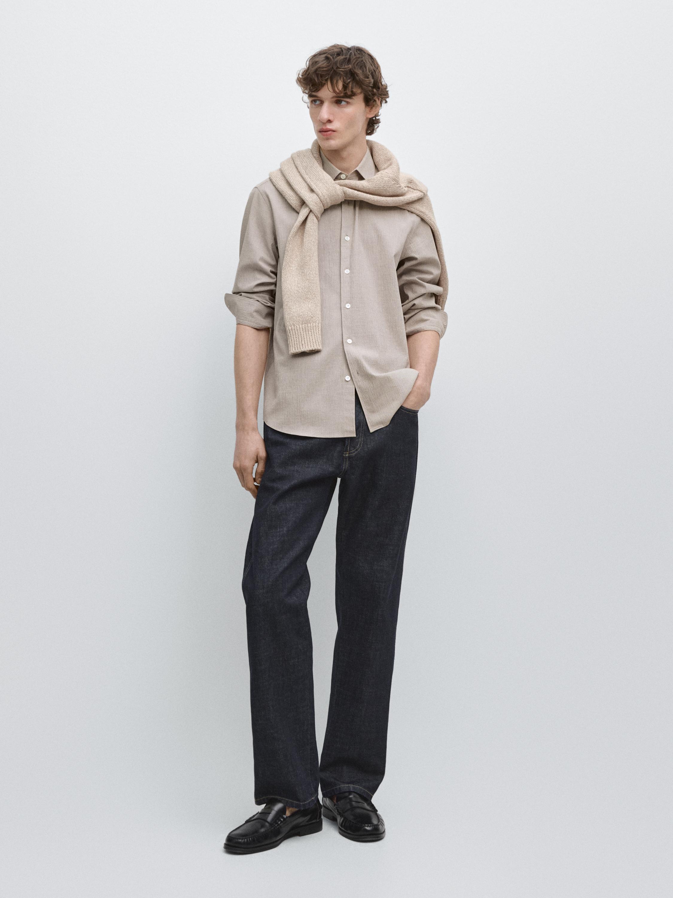 Houndstooth cotton blend shirt — BEIGE