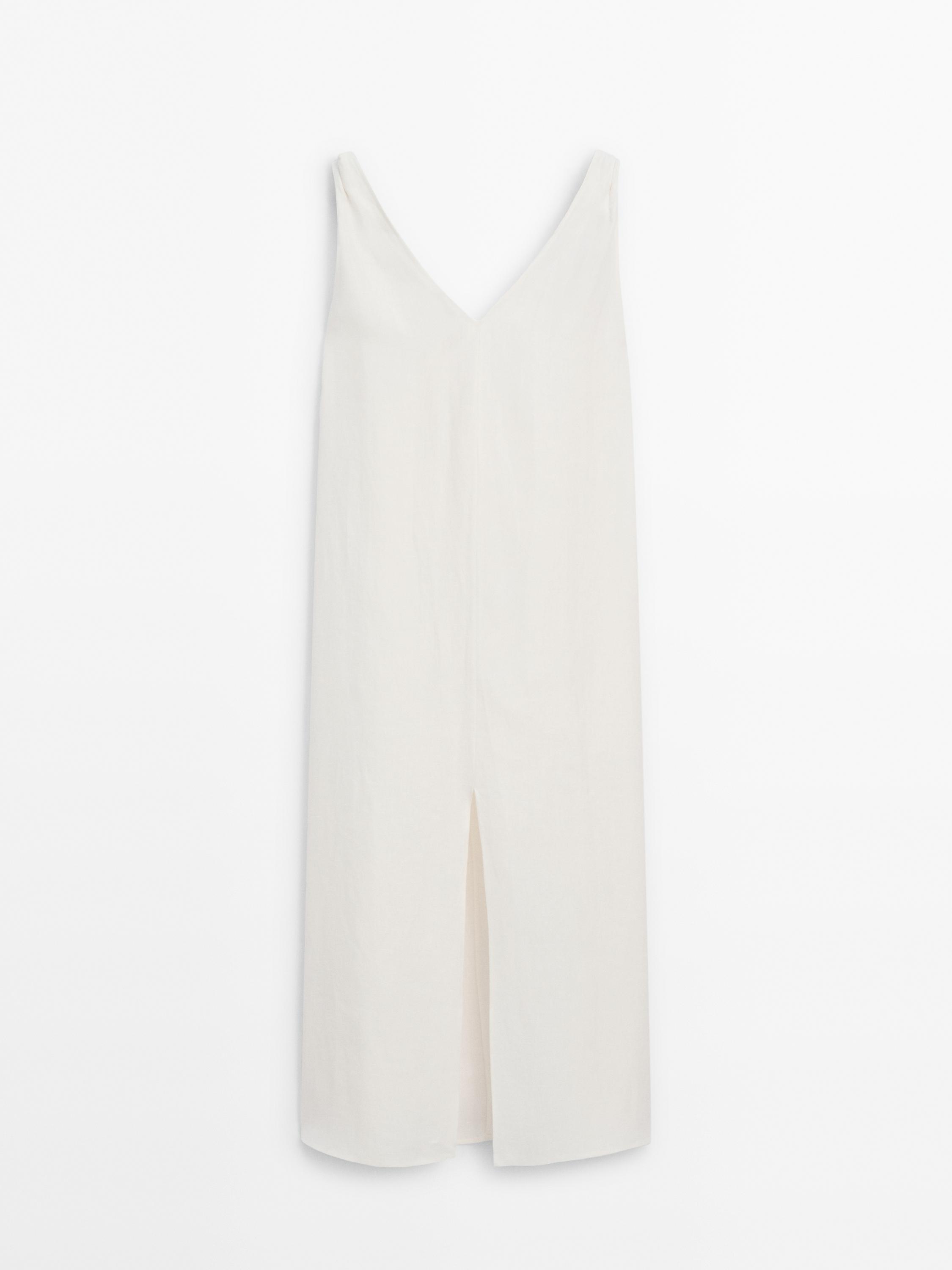 Linen midi dress with strap details