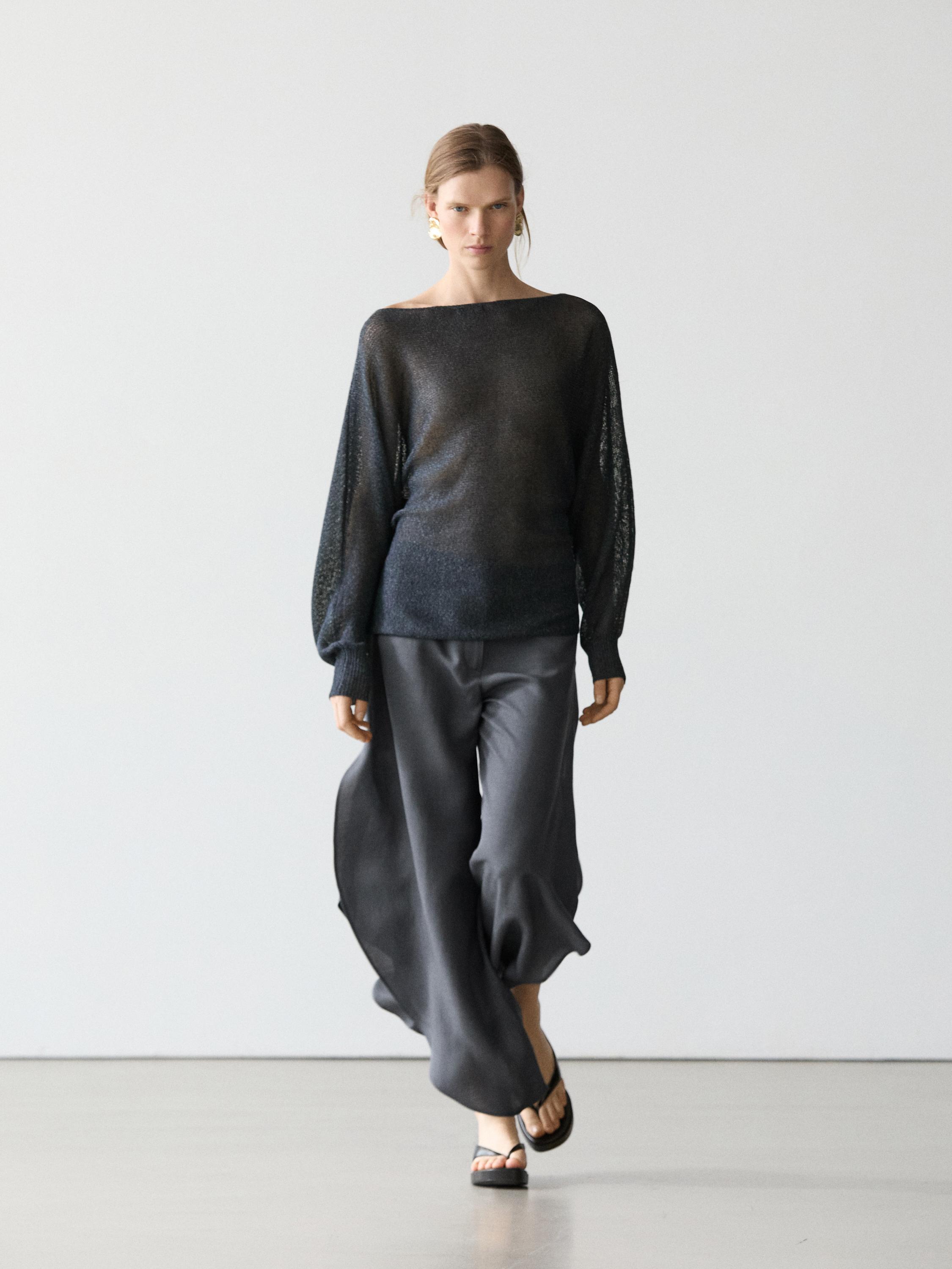 Linen blend trousers with slit details — ANTHRACITE GREY