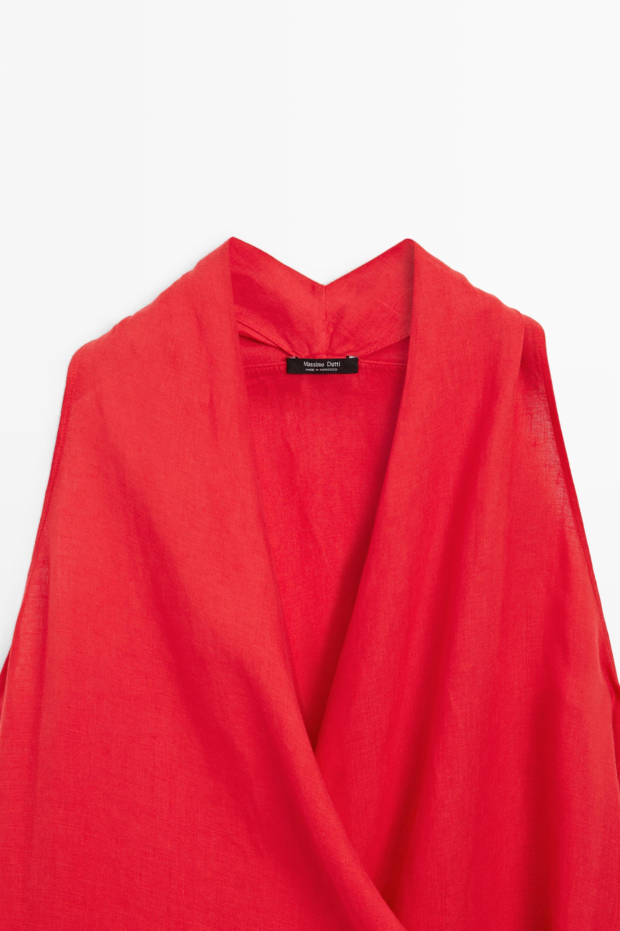 100% linen surplice mini dress — RED