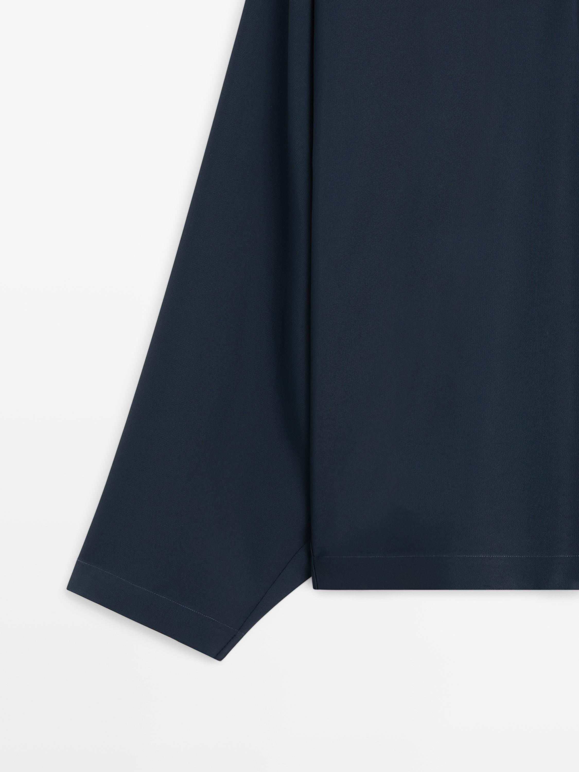 Flowing stand collar blouse — NAVY BLUE