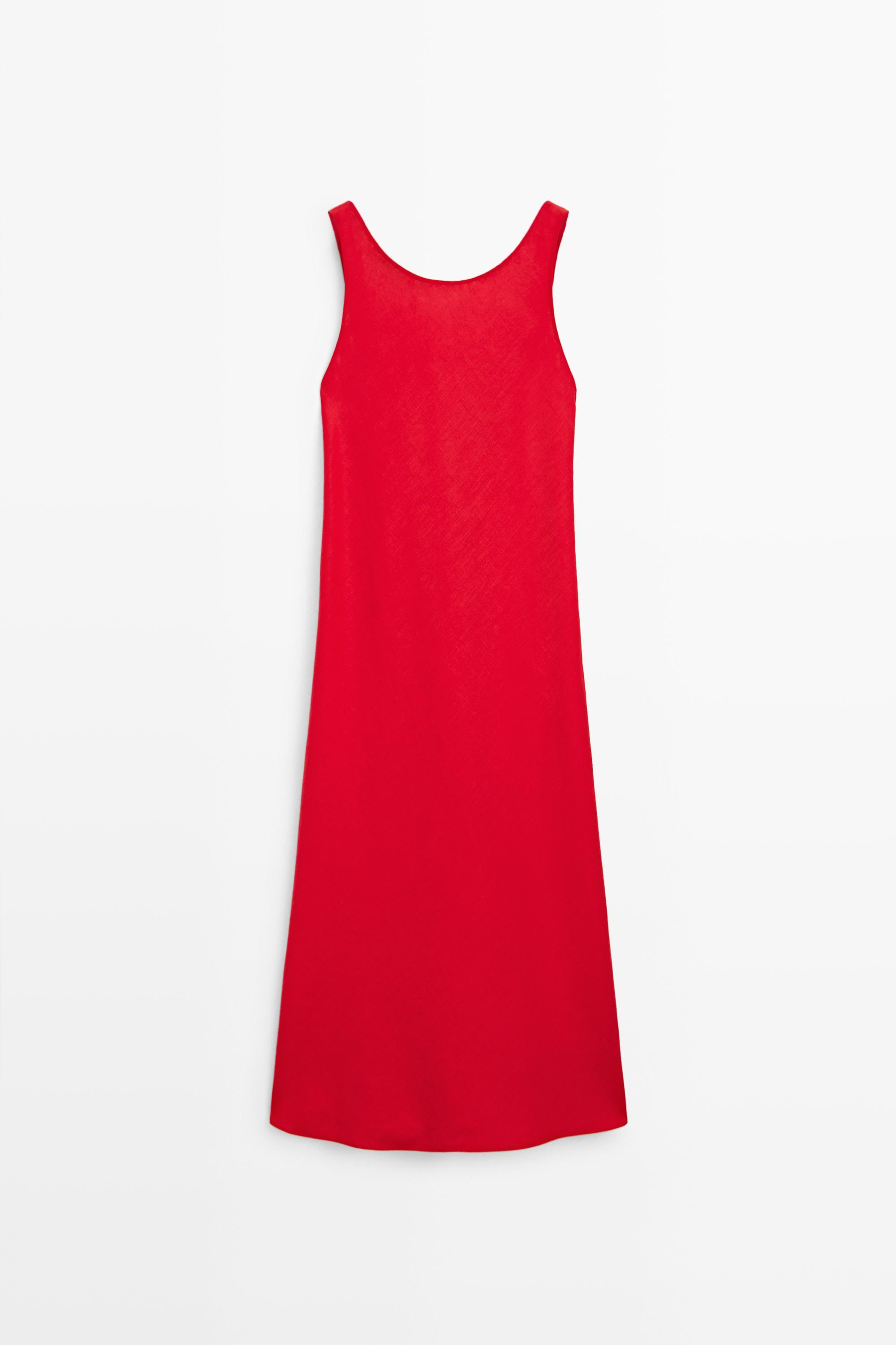 red linen dress massimo dutti Reddish Burgundy Linen Dress for Bridal Shower